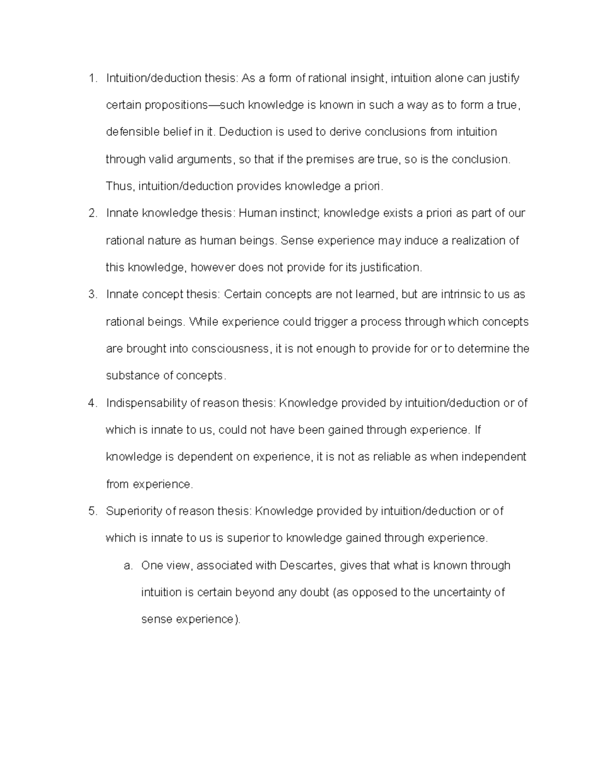 1 - Rationalism, Empiricism, Skepticism - Intuition/deduction thesis ...