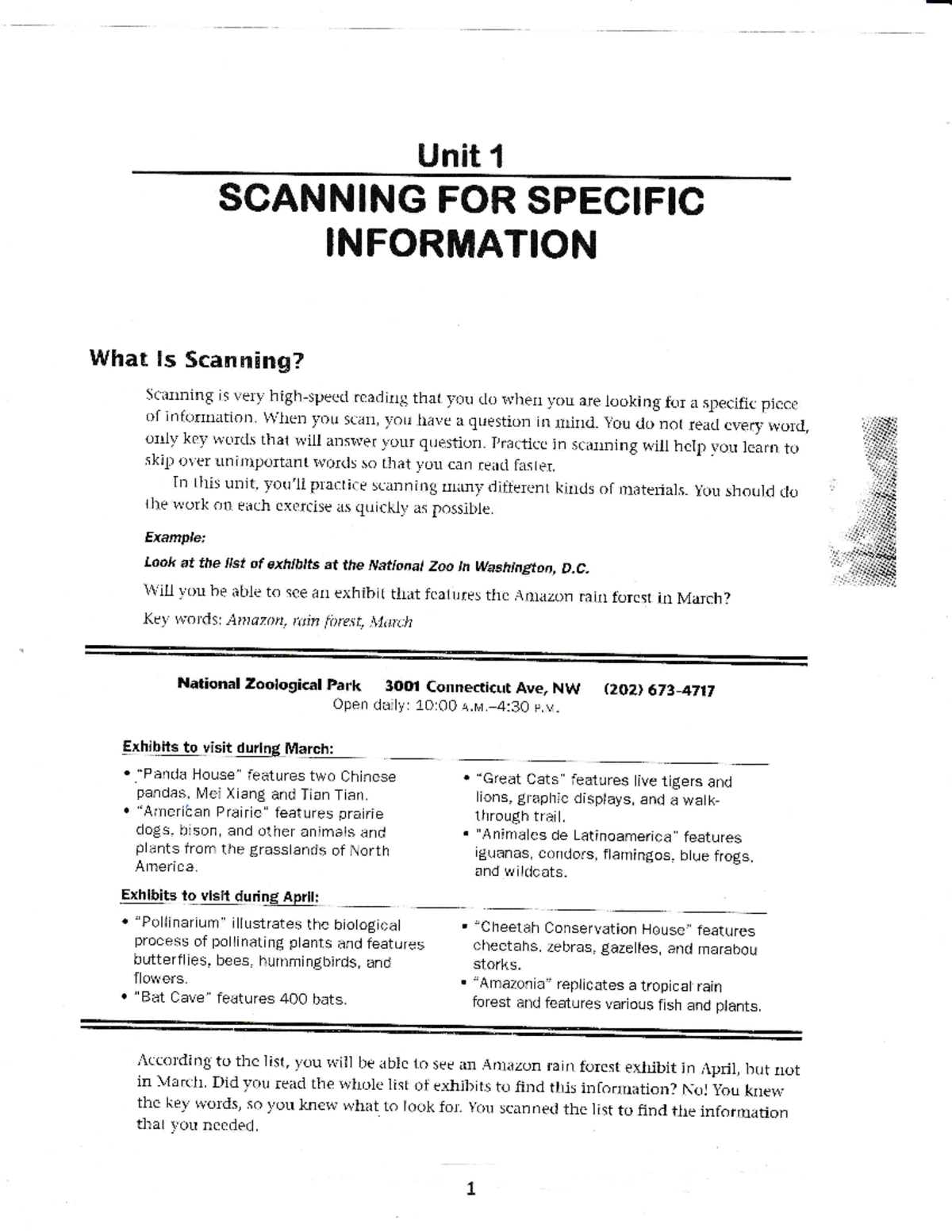 Unit 1: Scanning Techniques for Specific Information & Everyday Use ...