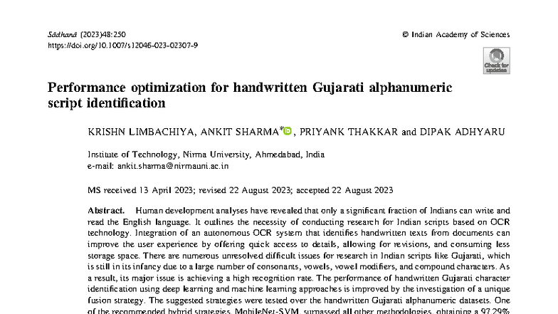 Performance Optimization for Handwritten Gujarati Script Identification ...