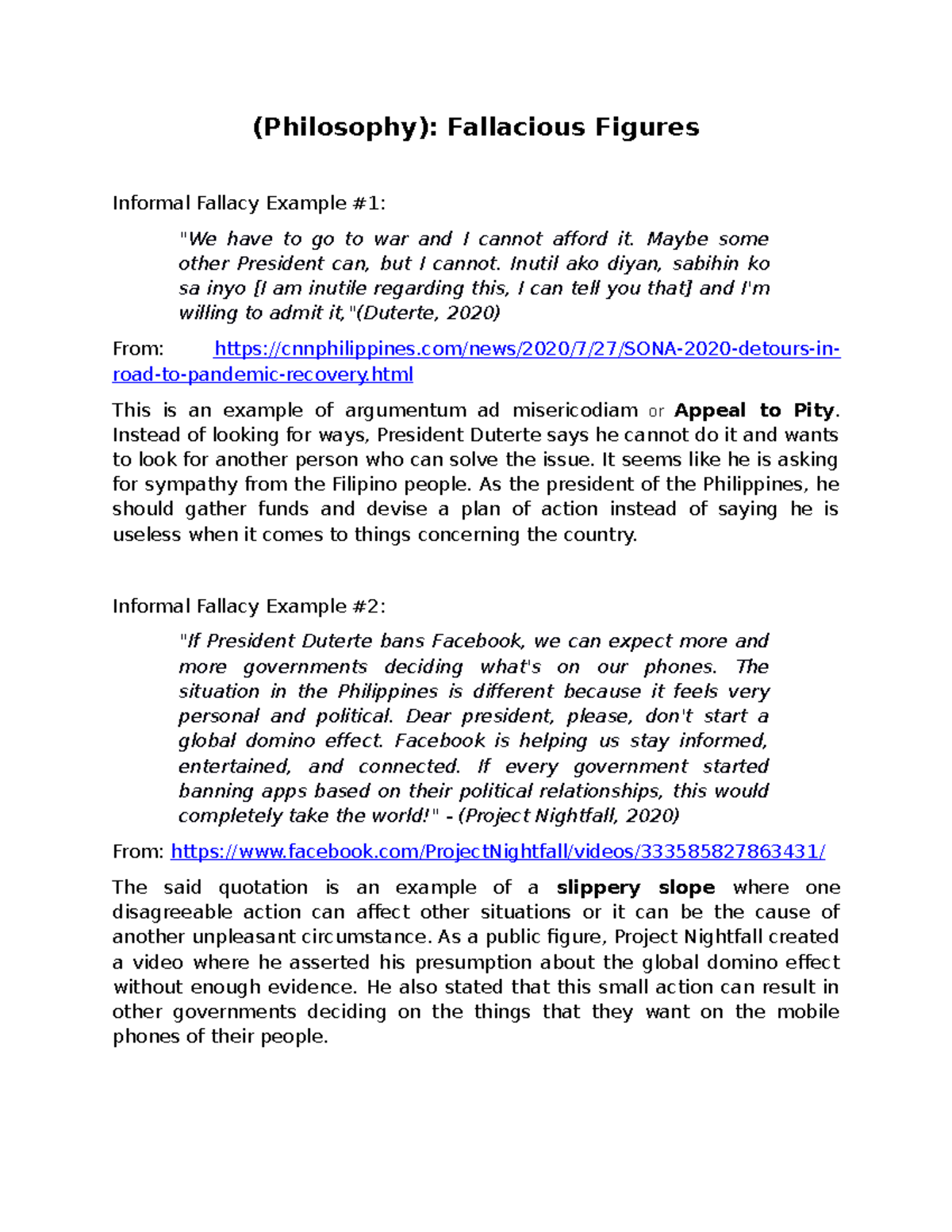 [PHIL101] Analyzing Informal Fallacies in Political Discourse - Studocu