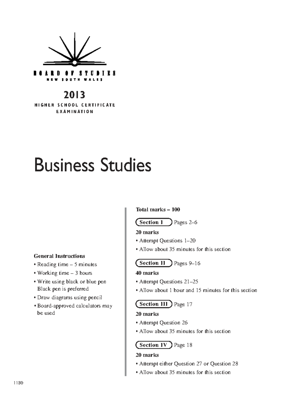 2013 HSC Business Studies Exam Paper & Solutions - Studocu