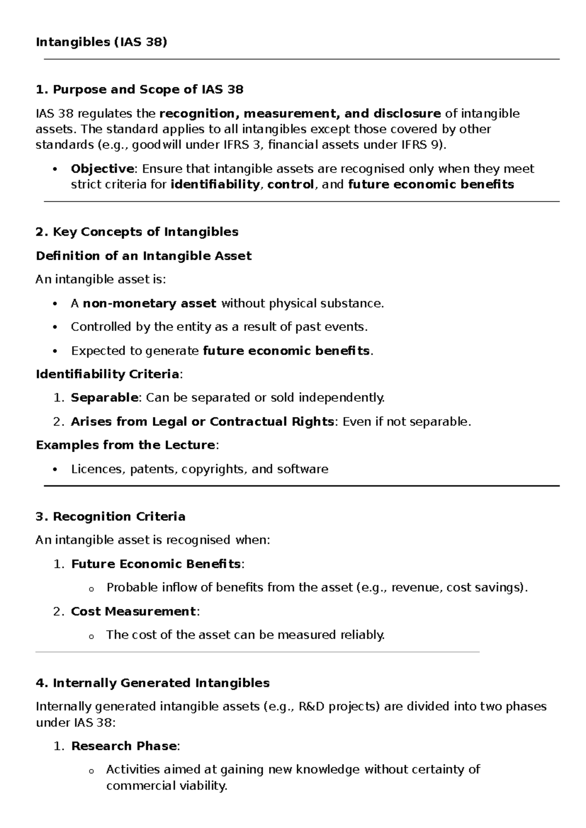 Intangibles Summary - Intangibles (IAS 38) Purpose and Scope of IAS 38 ...