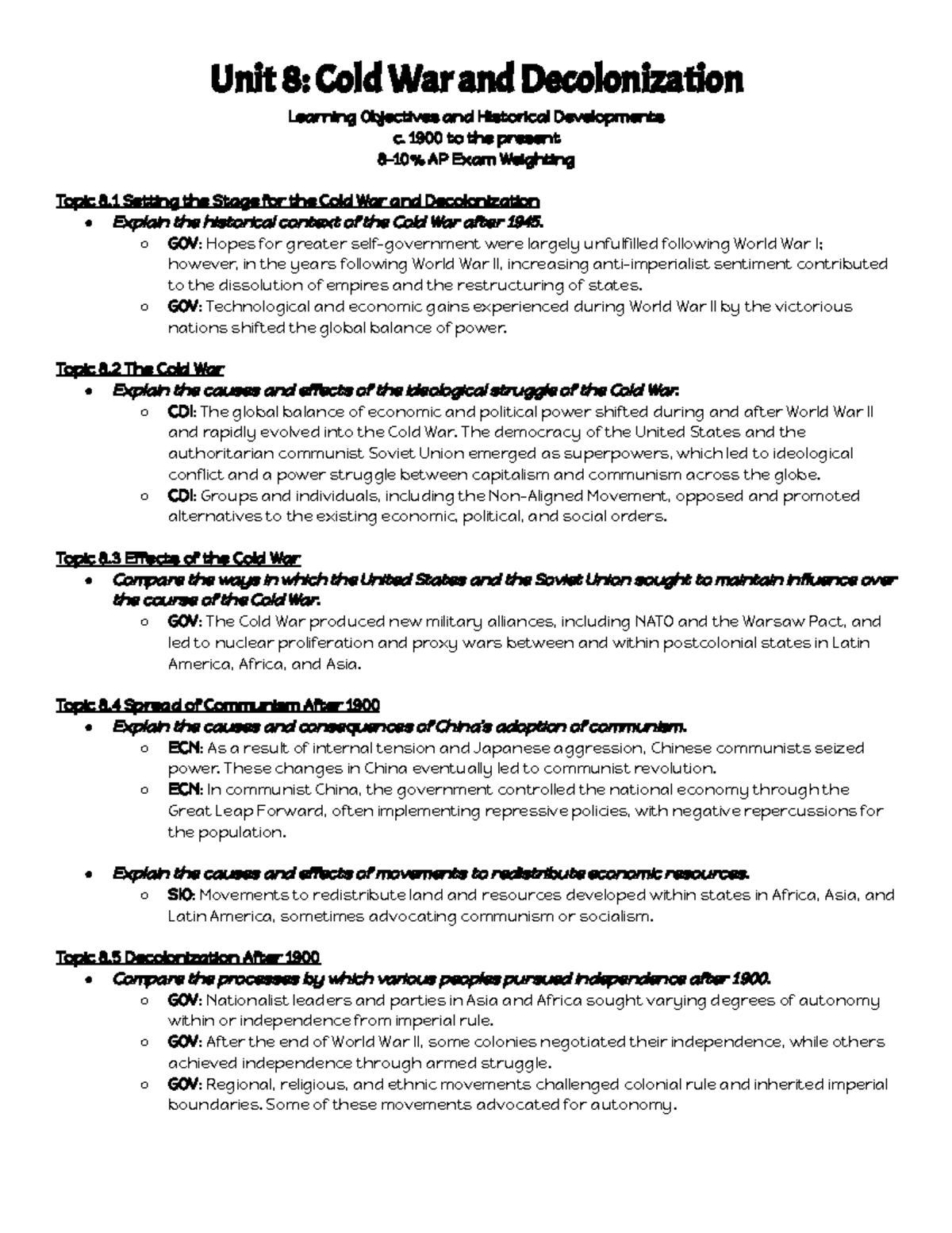 Unit 8: Cold War & Decolonization - Objectives & Key Events Overview ...