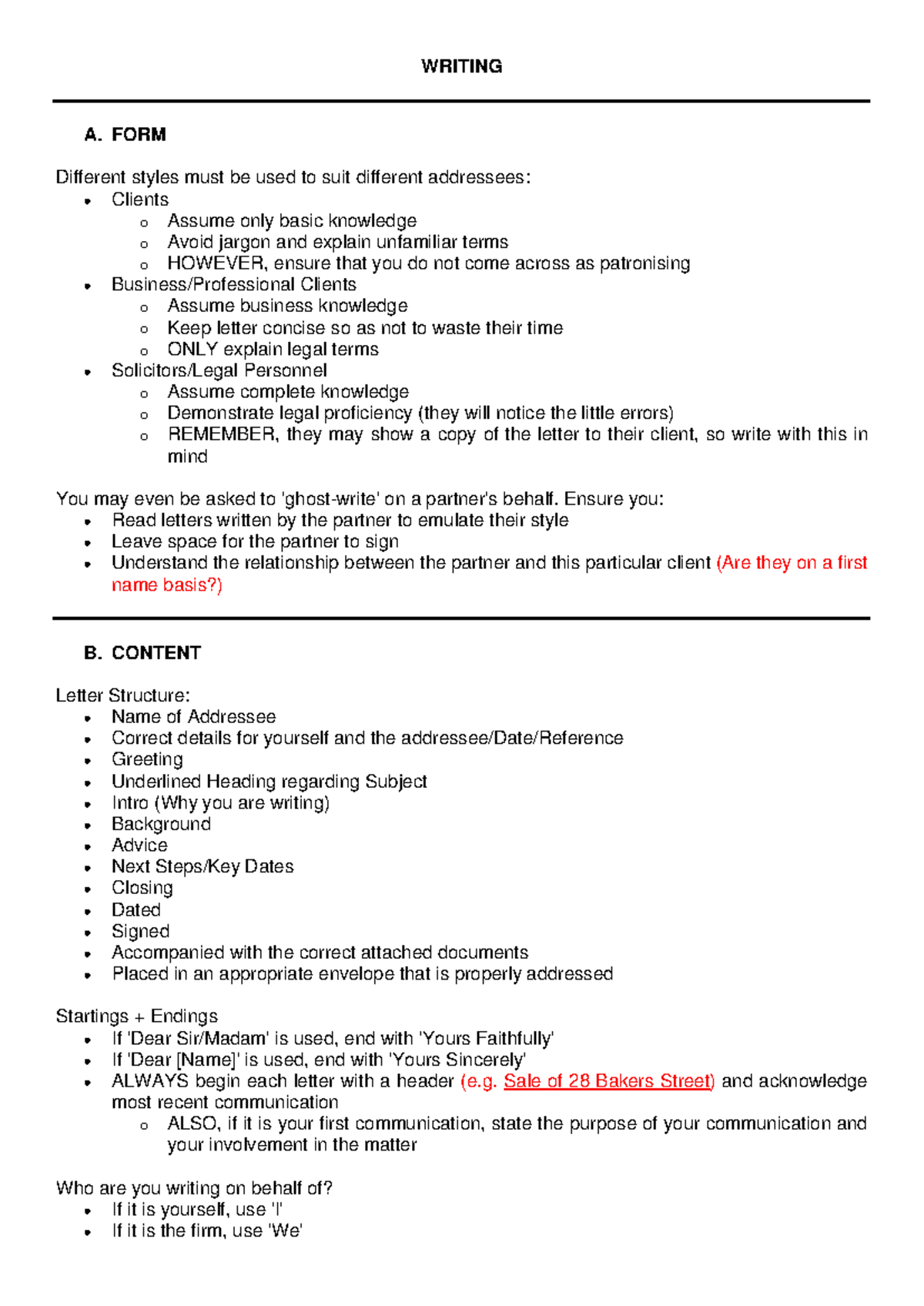 8. Writing 1 - Summary notes of topic - WRITING A. FORM Different ...