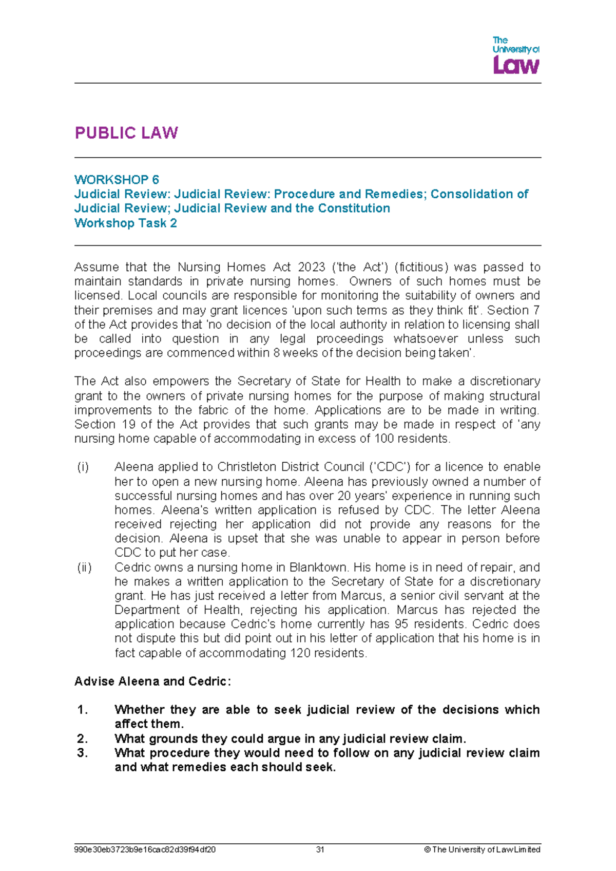 Public Law Workshop 6: Judicial Review Task 2 Analysis - Studocu
