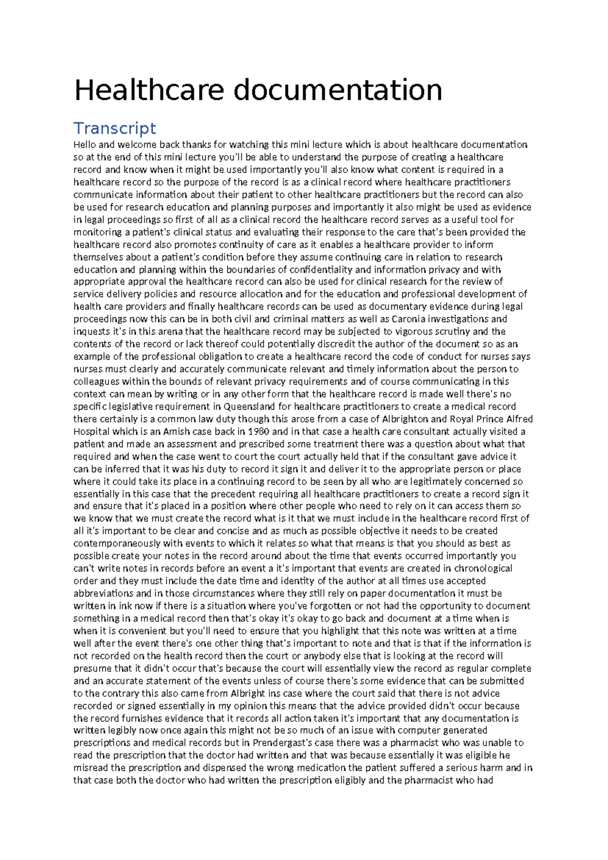2805NRS 6.2.2 Transcript of Healthcare documentation video - Healthcare ...