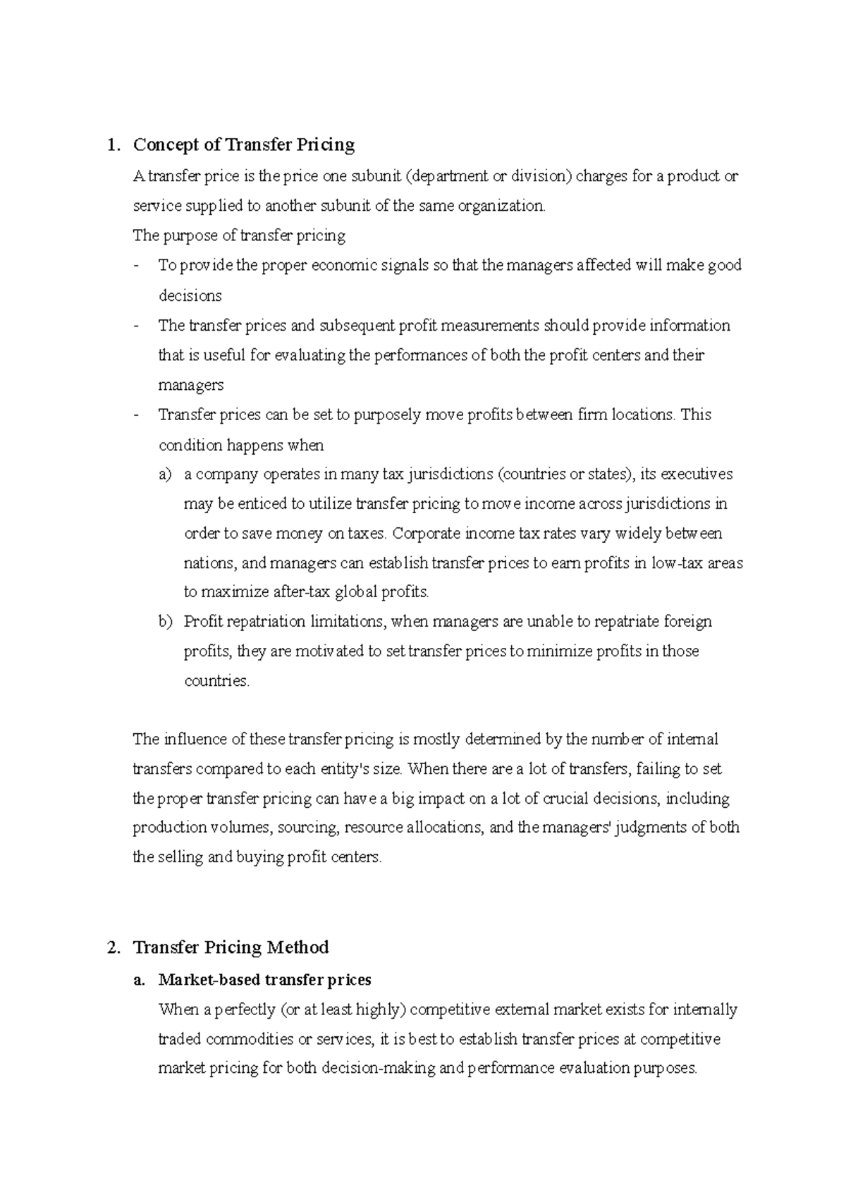 Summary - Management Control Systems (MCS): Transfer Pricing Insights ...