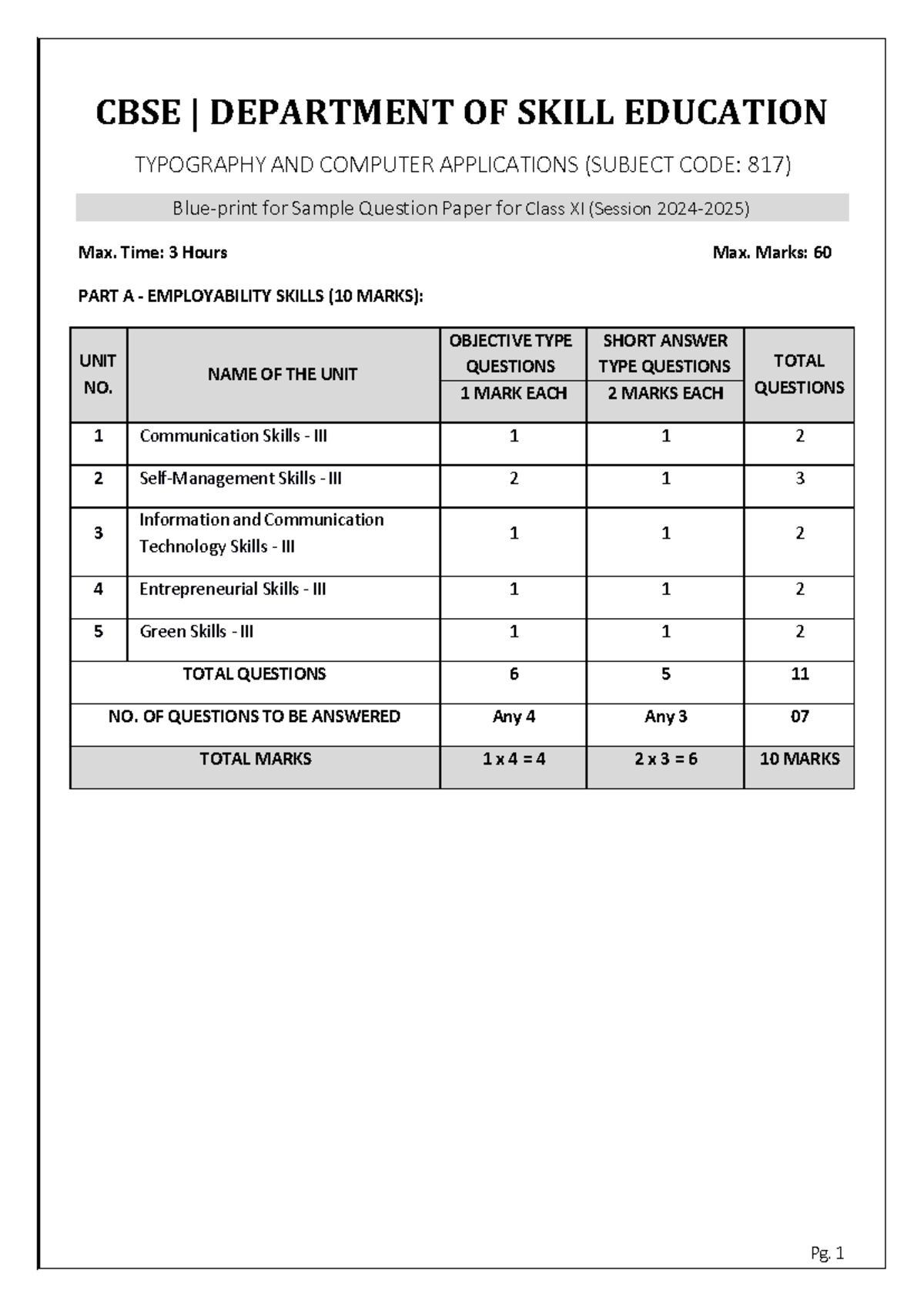 817 Typography & Computer Applications Sample Question Paper for Class ...