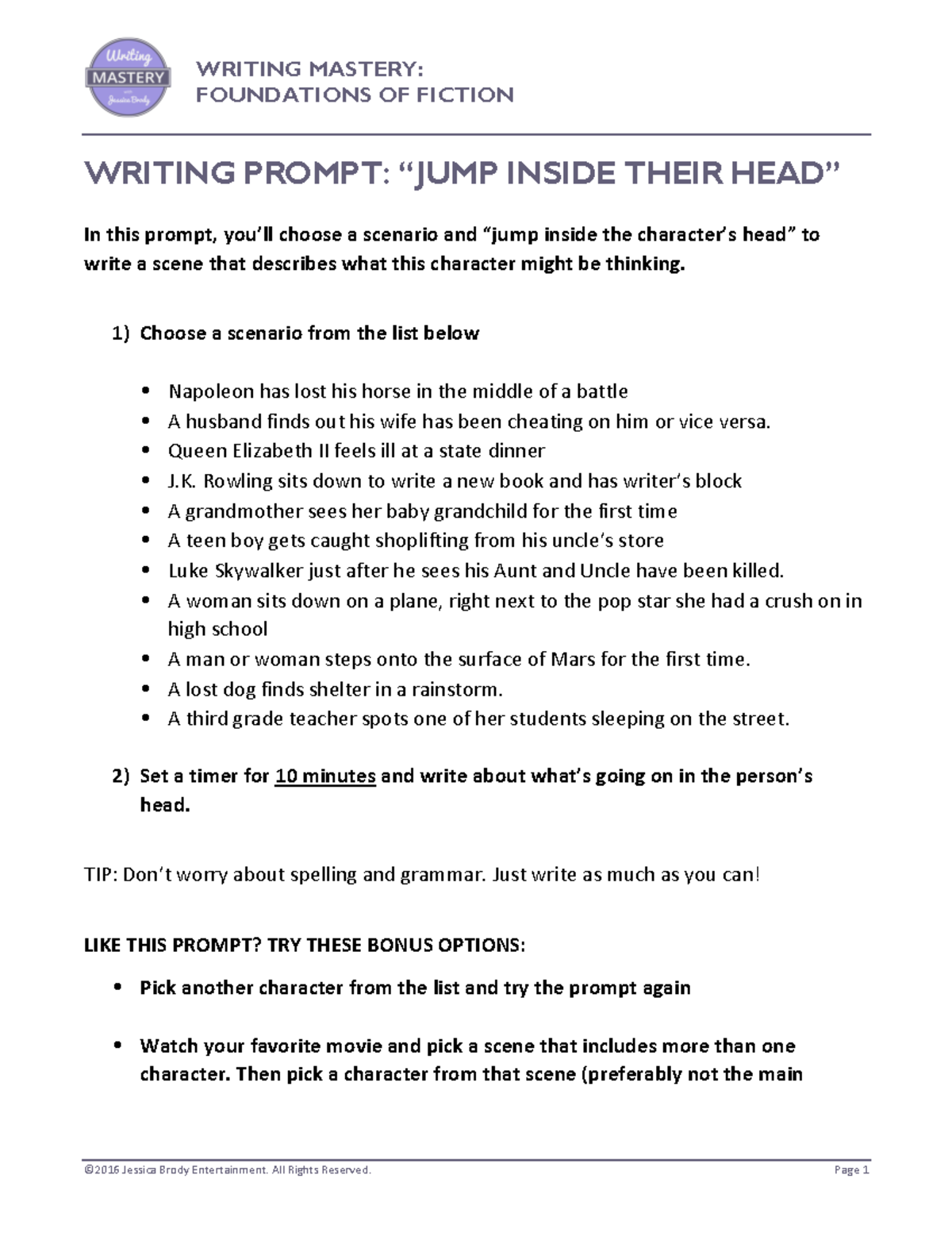 Writing+Prompt+-+Jump+Inside+Their+Head - WRITING MASTERY: FOUNDATIONS ...