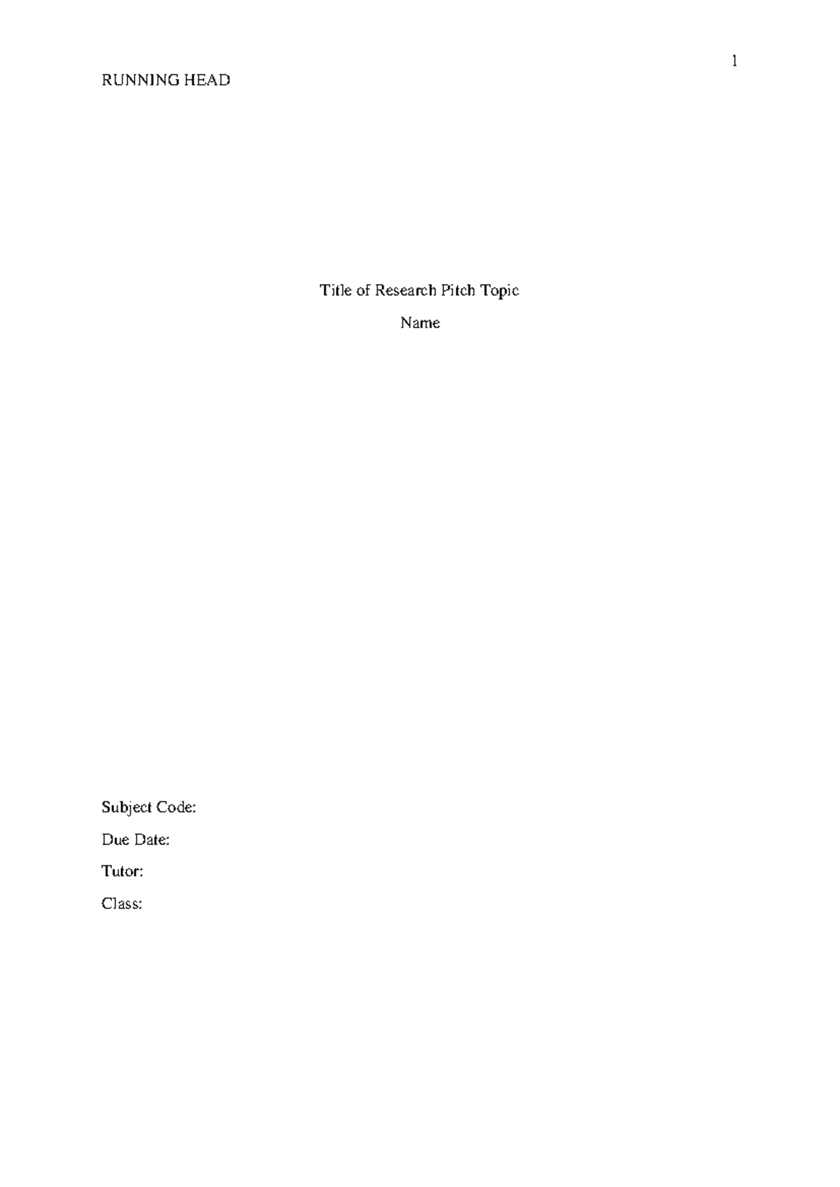 Research Pitch Script Template - 1 RUNNING HEAD Title of Research Pitch ...