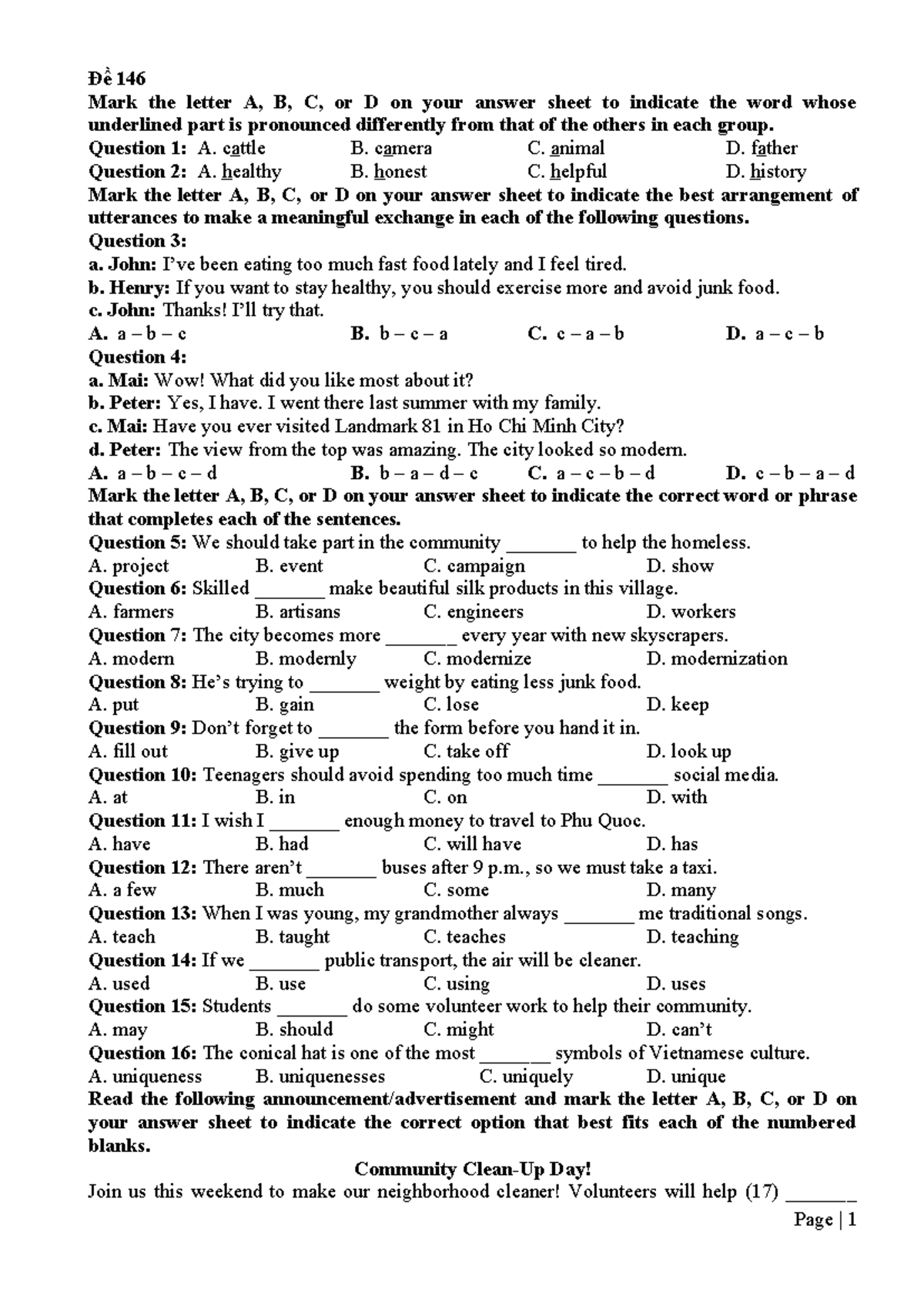 T146 - Pronunciation and Comprehension Practice Questions - Studocu