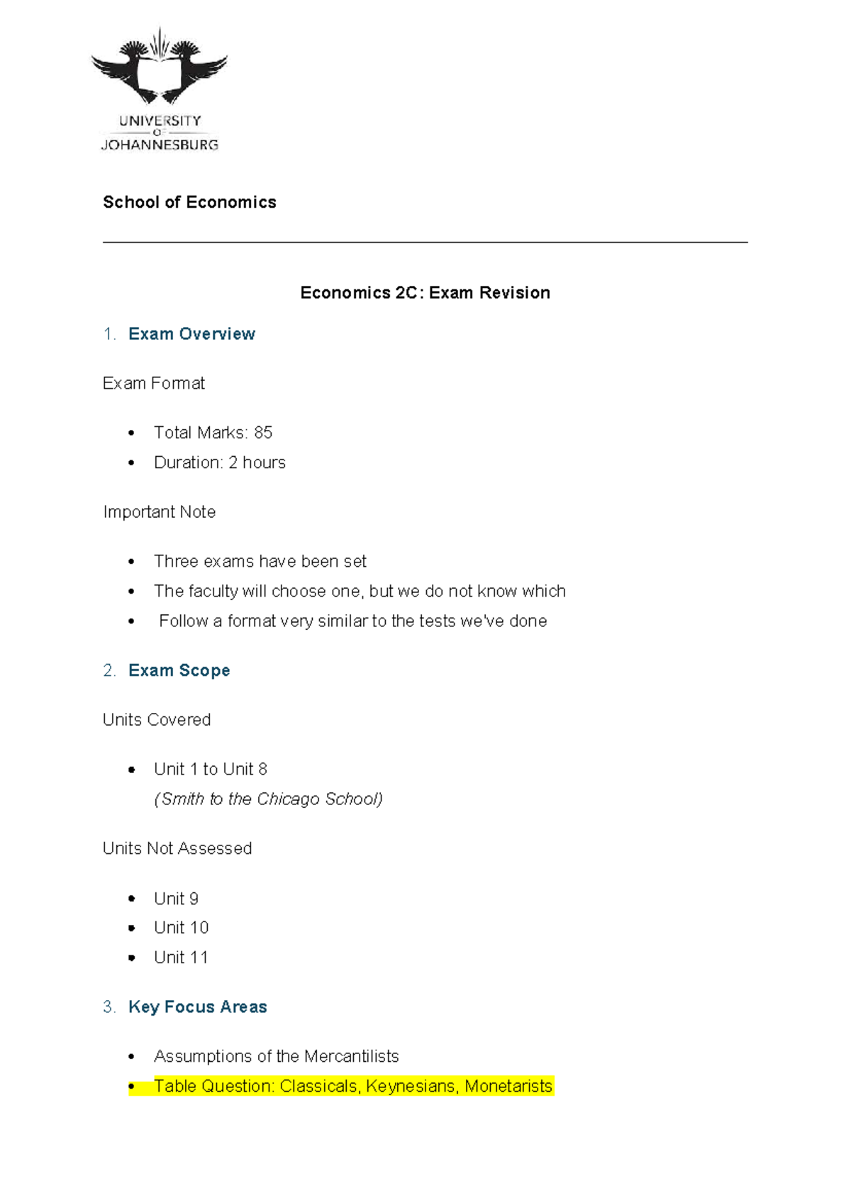 Economics 2C: Comprehensive Exam Revision Guide - Studocu