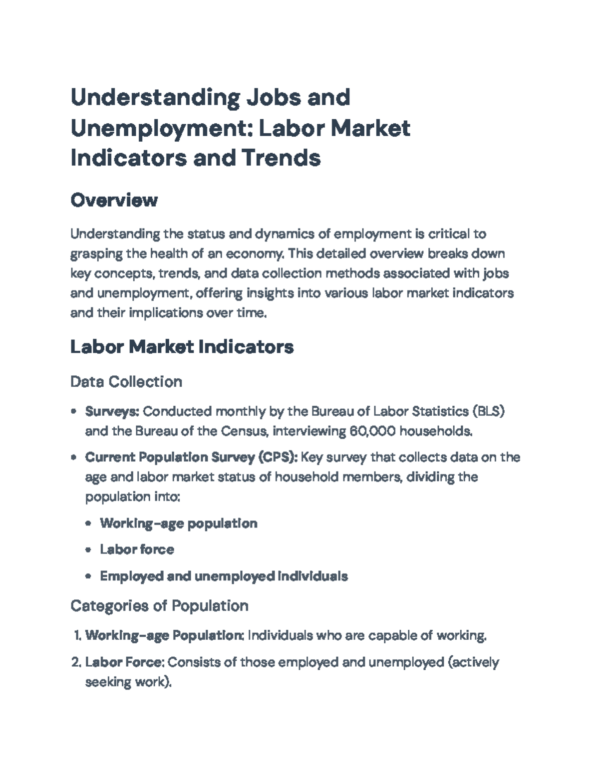 Labor Market Indicators and Unemployment Trends Overview ...