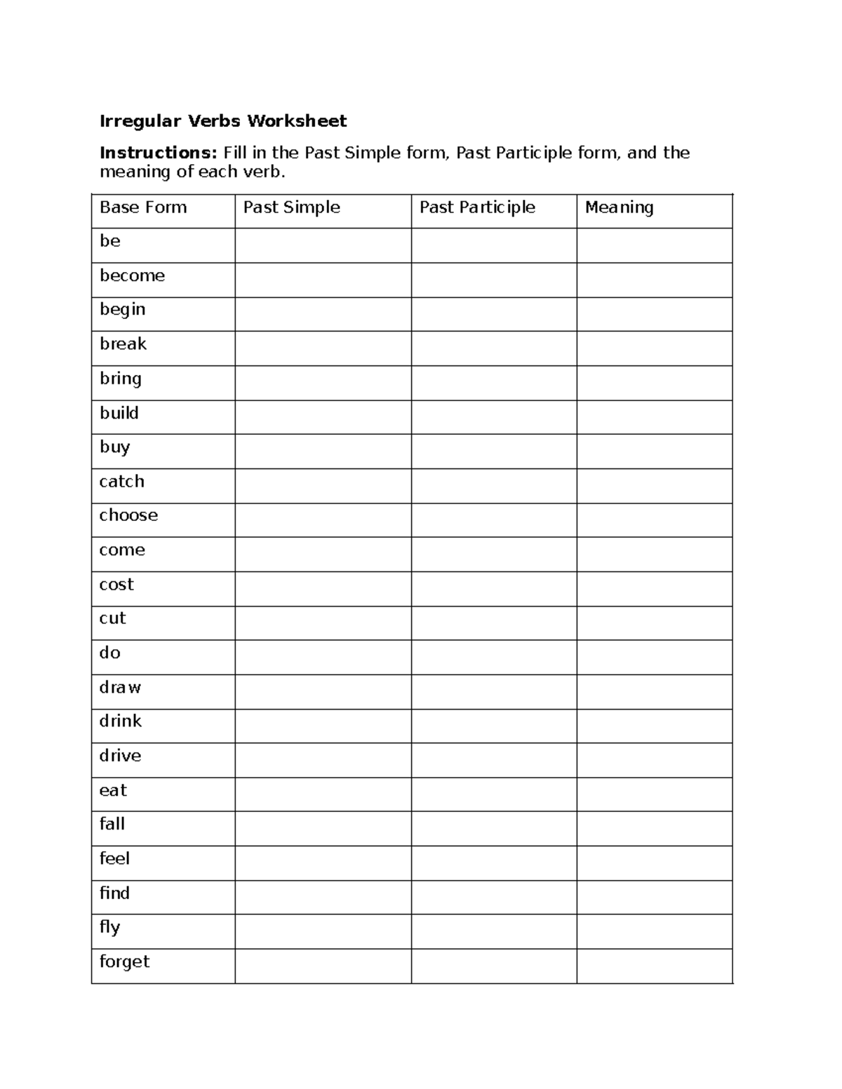 Irregular Verbs Ws - ádasdasdasdasd - English - Irregular Verbs ...