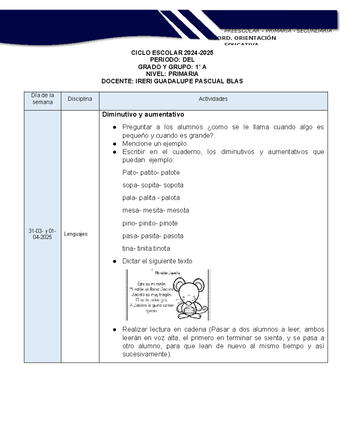 Actividades de Lenguaje para 1ºA PRIM del 31 de marzo al 02 de mayo ...