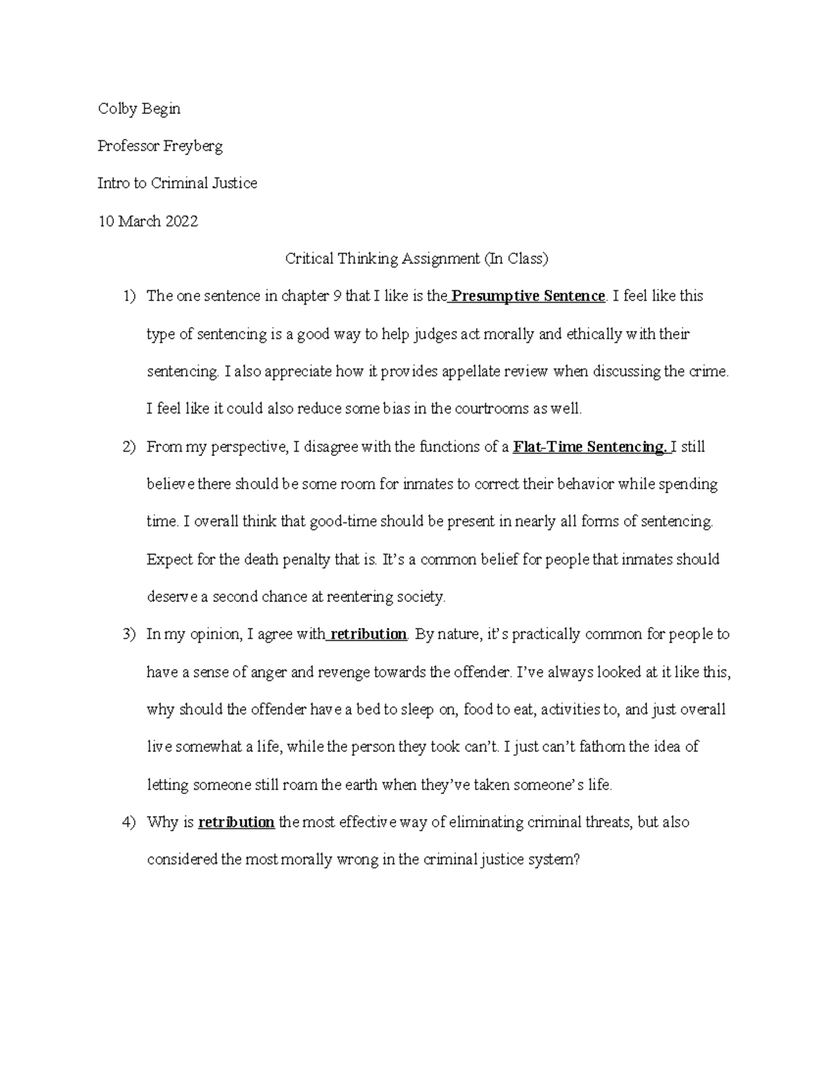 Critical Thinking Assignment: Intro to Criminal Justice (CJ101) - Studocu