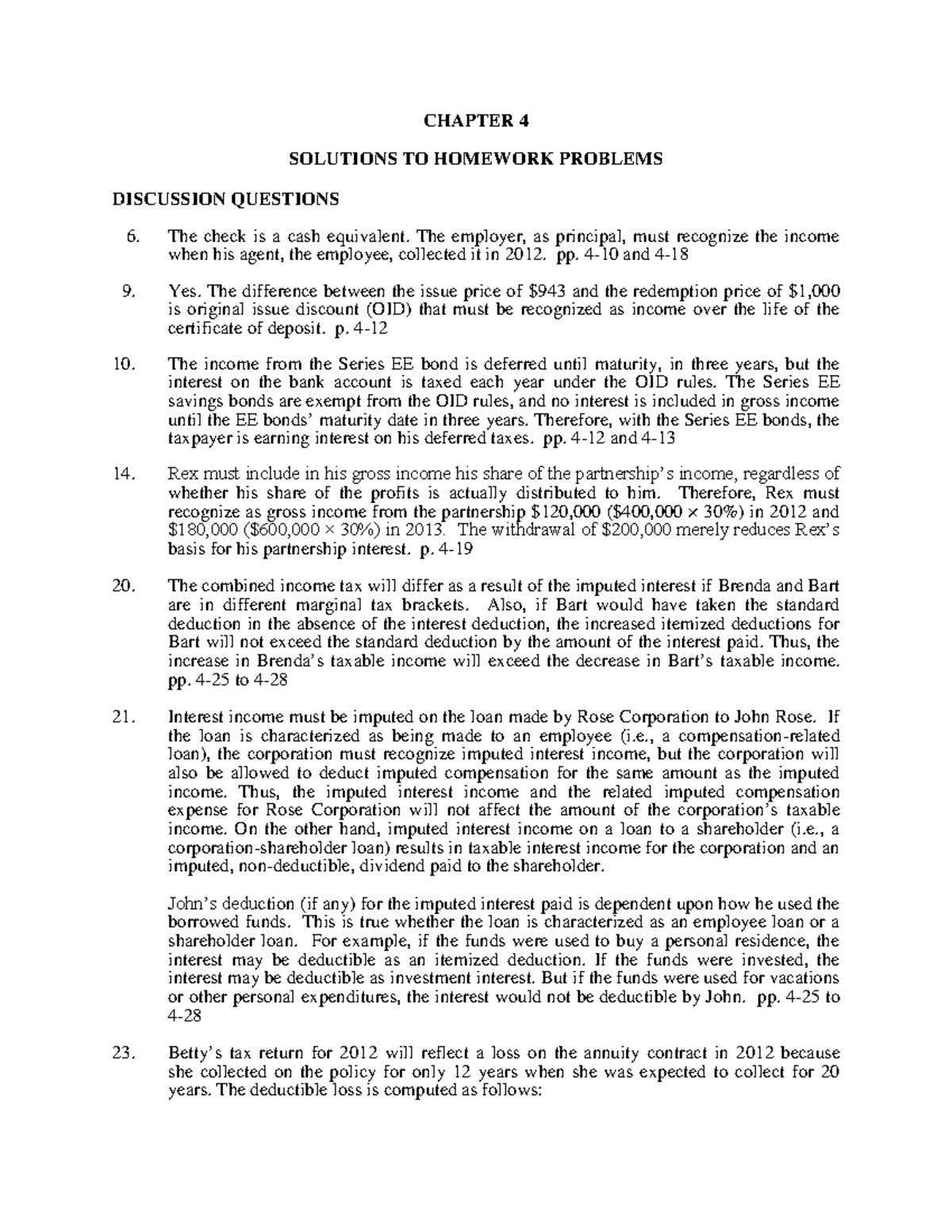 Solutions to Homework Problems: Income Taxation (Module 4, Ch. 4) - Studocu