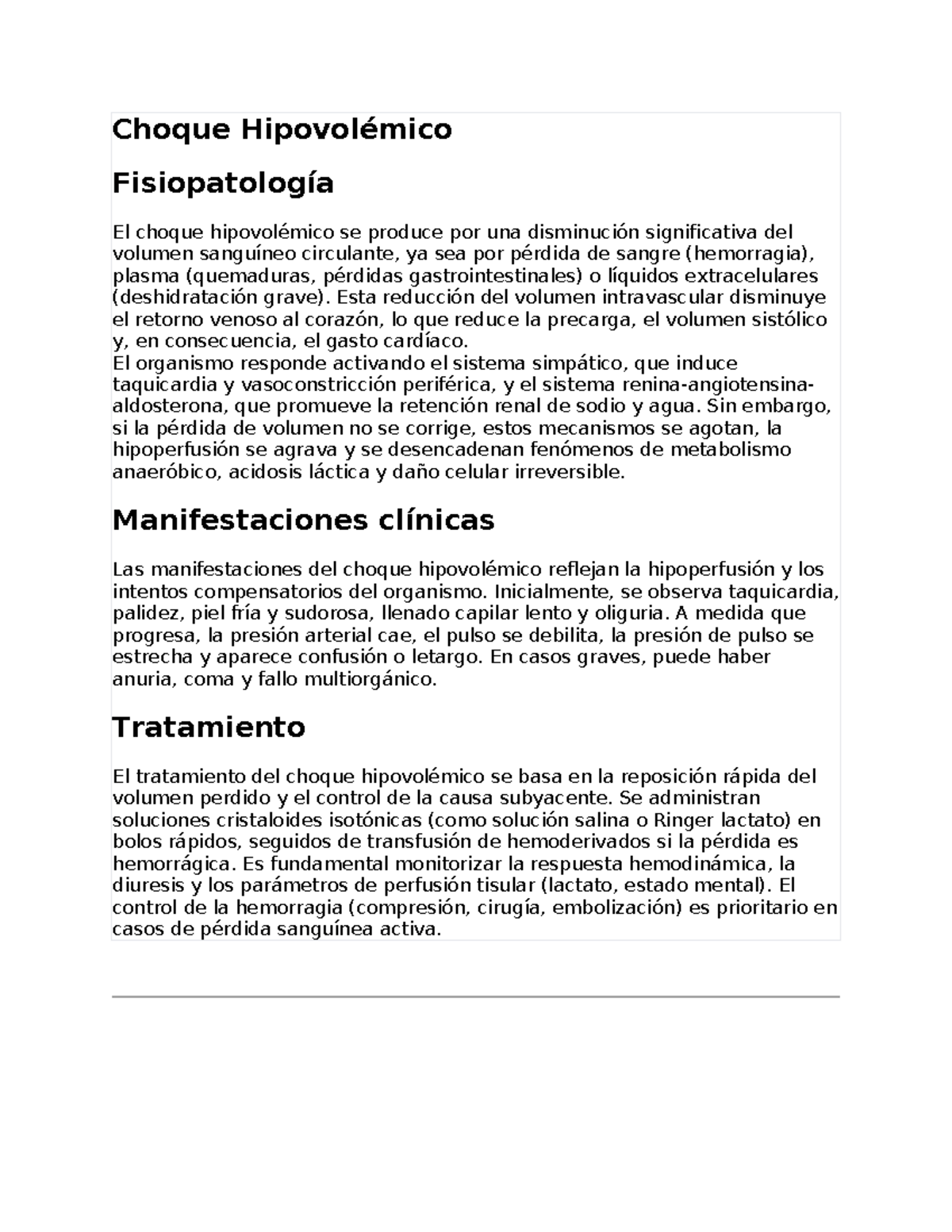 Fisiopatología y Tratamiento del Choque Hipovolémico y Obstructivo ...