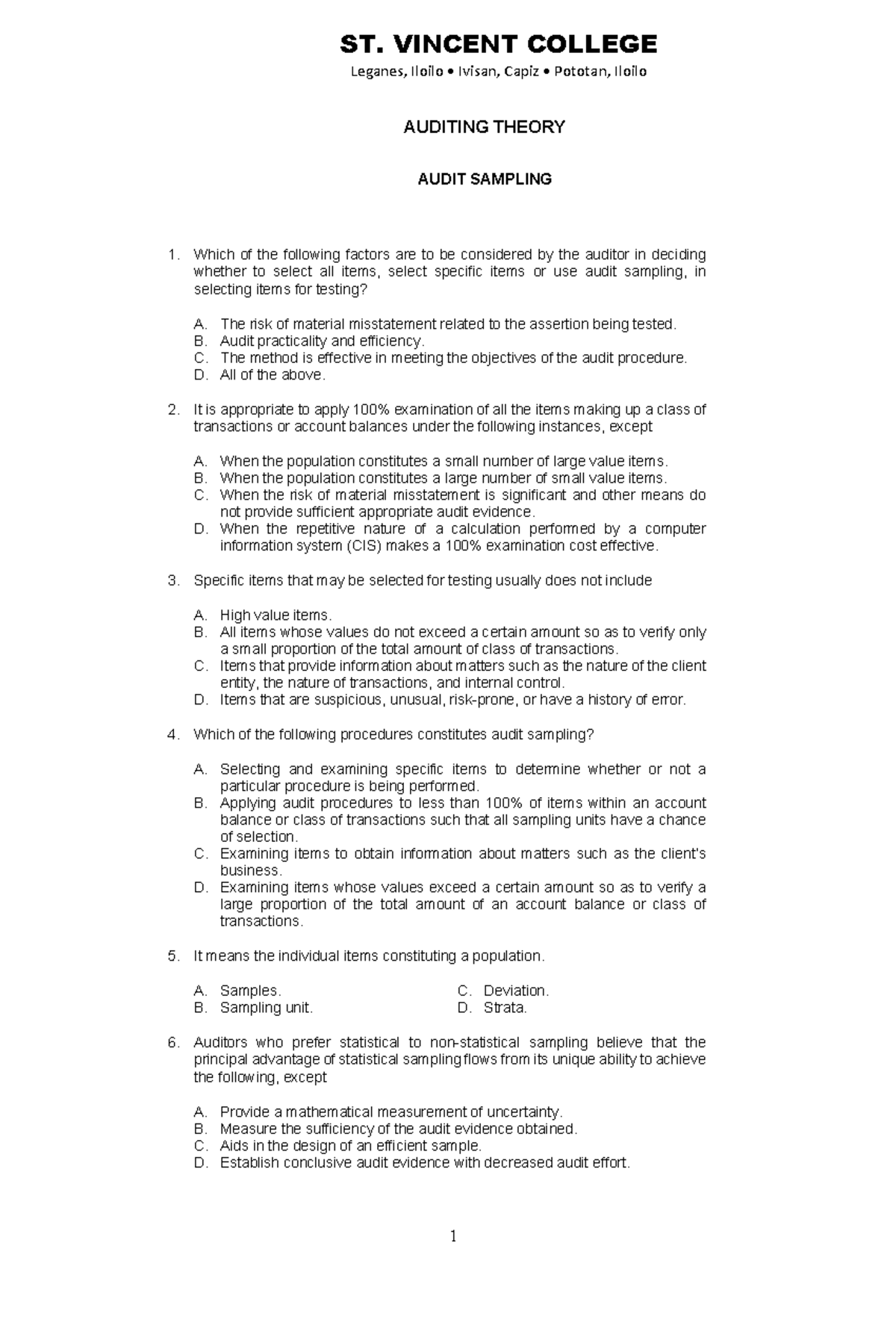 AT - Audit Sampling: Key Concepts and Procedures - Studocu