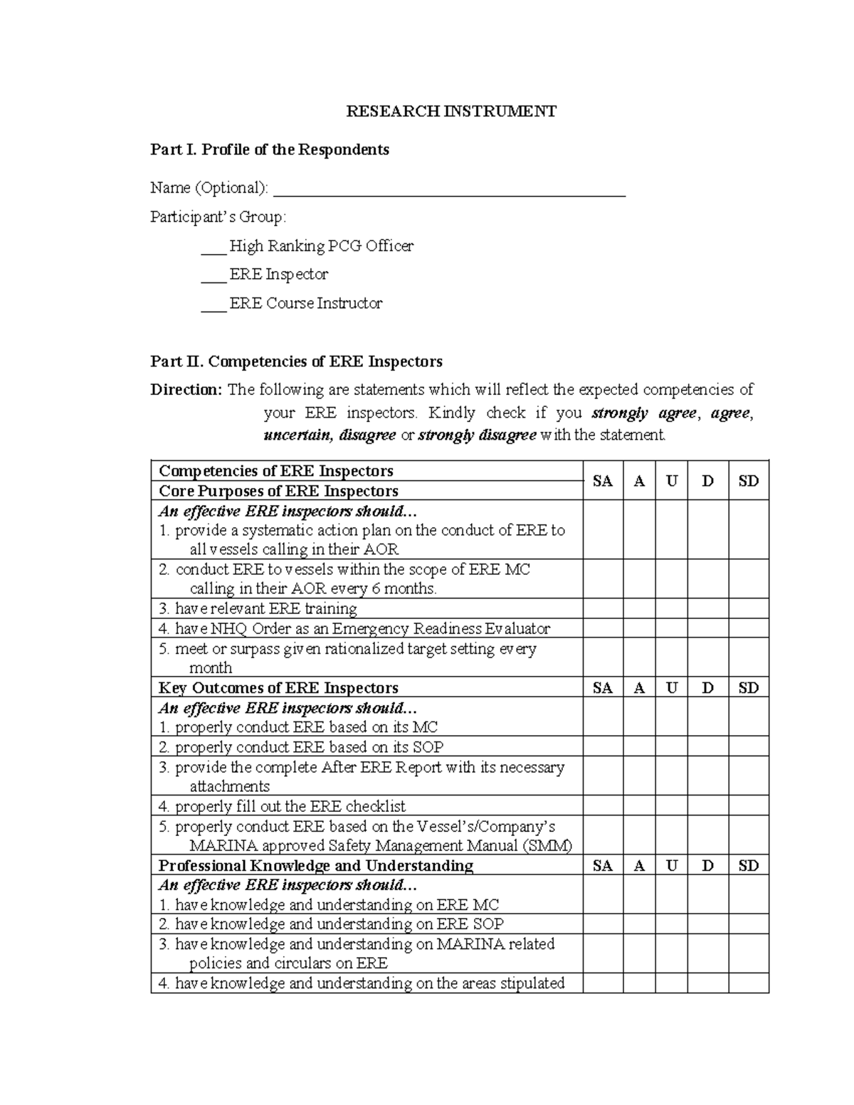 ERE- Research- Instrument - RESEARCH INSTRUMENT Part I. Profile of the ...
