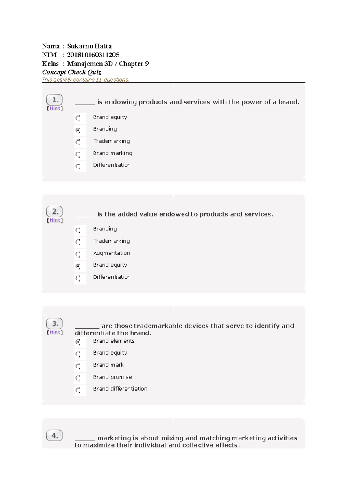 Marketing Concepts Test Quiz for Chapter 9 (Manajemen 3D) - Studocu