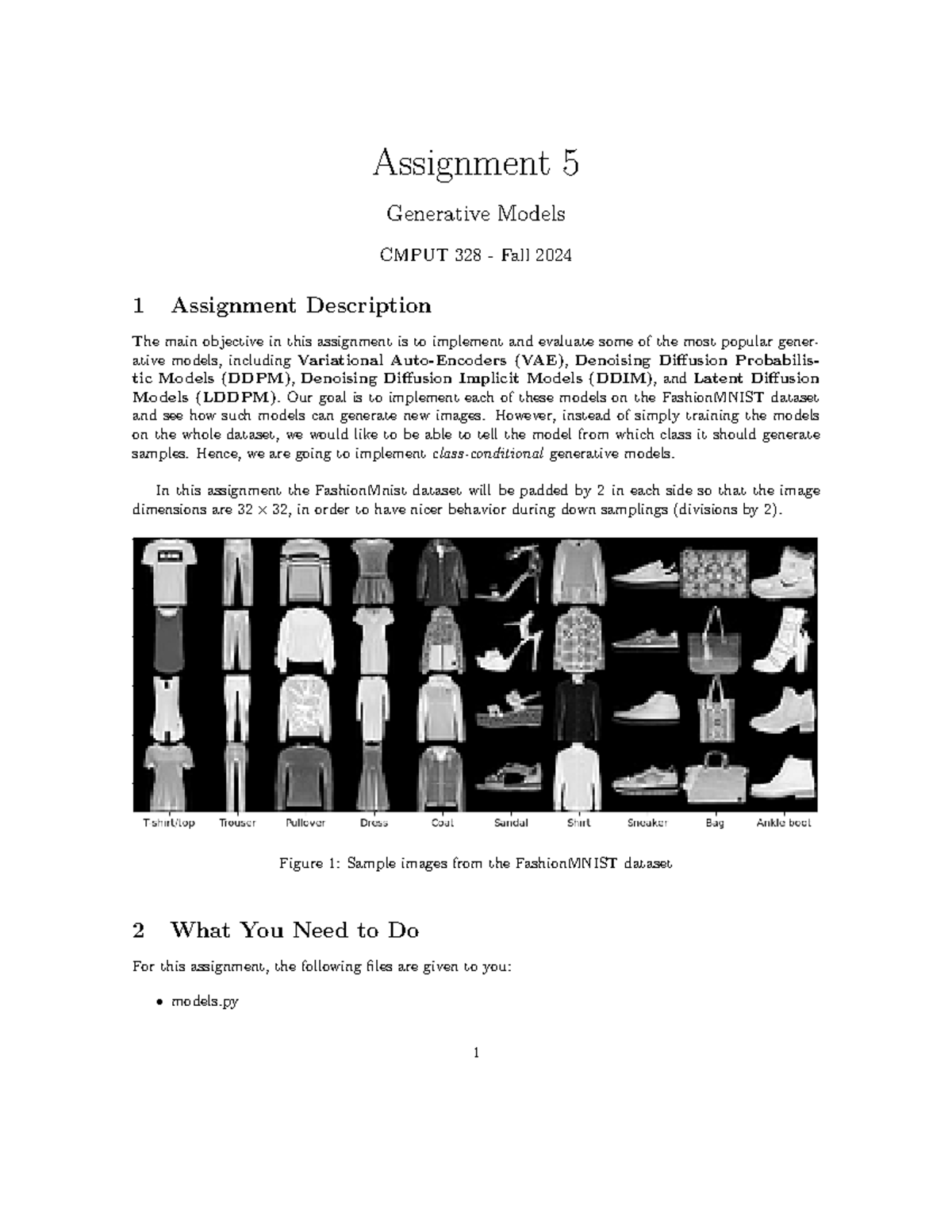 Assignment 5 - Description - Assignment 5 Generative Models CMPUT 328 ...