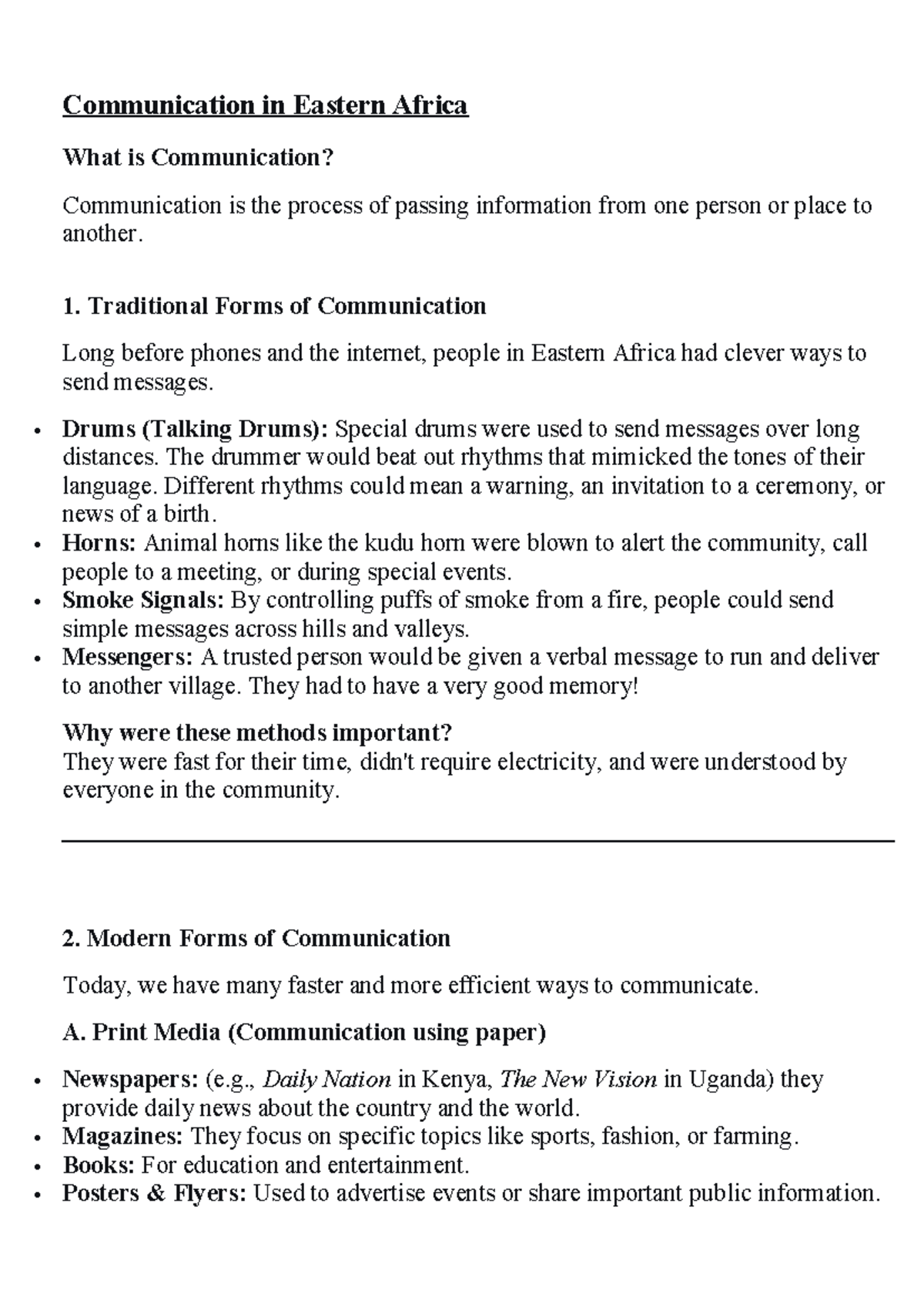 Communication in Eastern Africa: Traditional & Modern Methods - Studocu