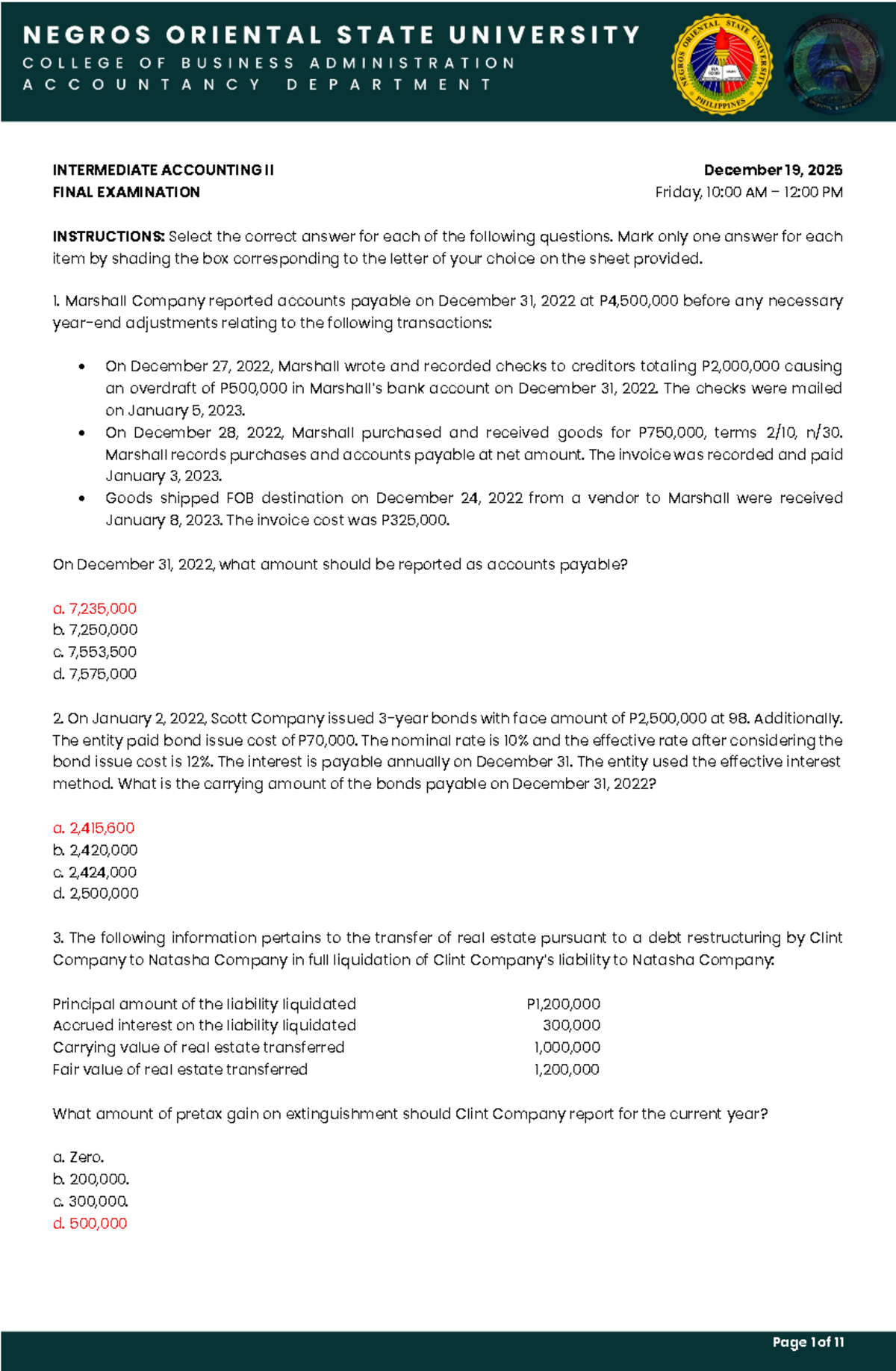 ACCY 201 INTERMEDIATE ACCOUNTING II FINAL EXAM REVIEW - Studocu