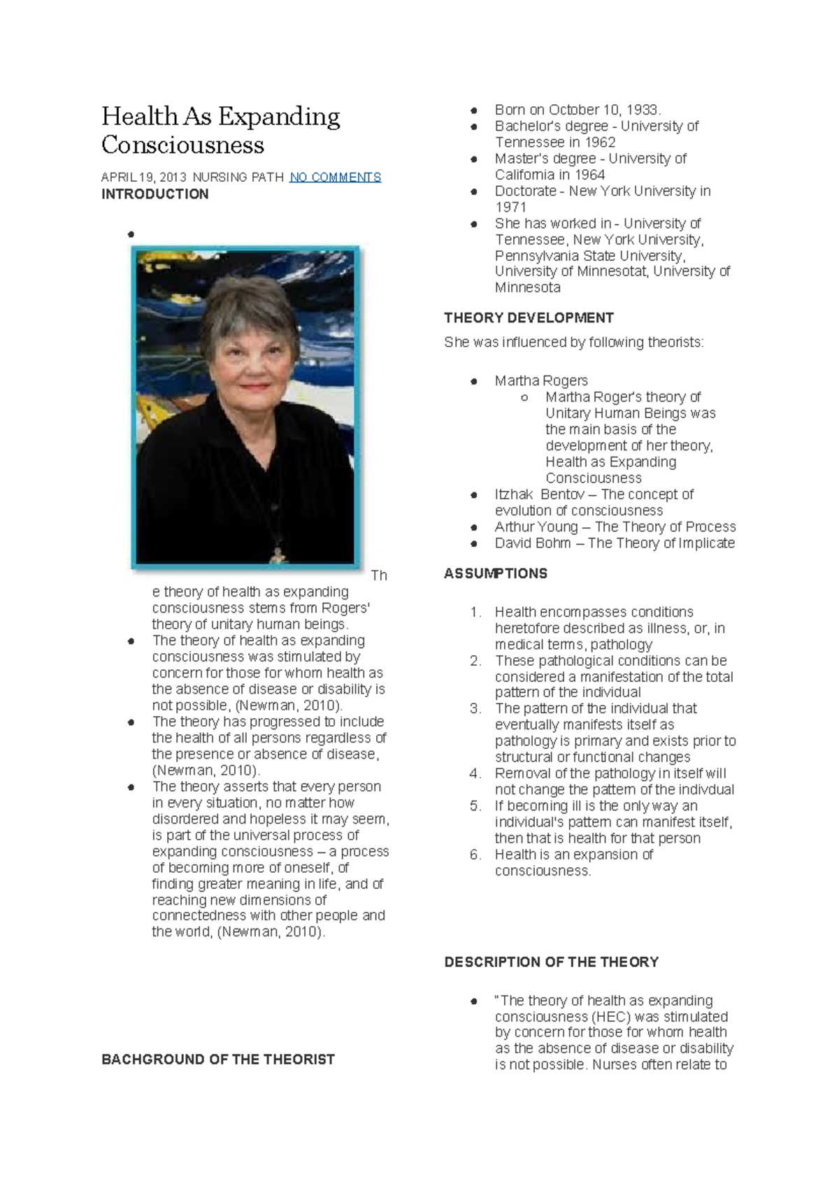 Health as Expanding Consciousness: An Insights Overview in Nursing ...