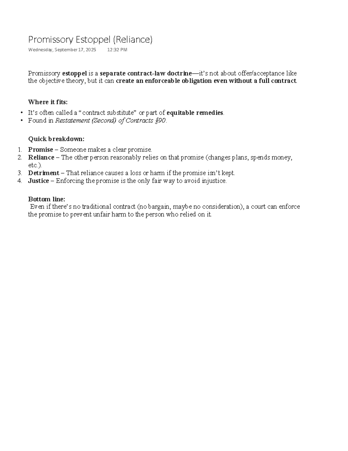 Promissory Estoppel Overview: Key Elements & Applications - Studocu