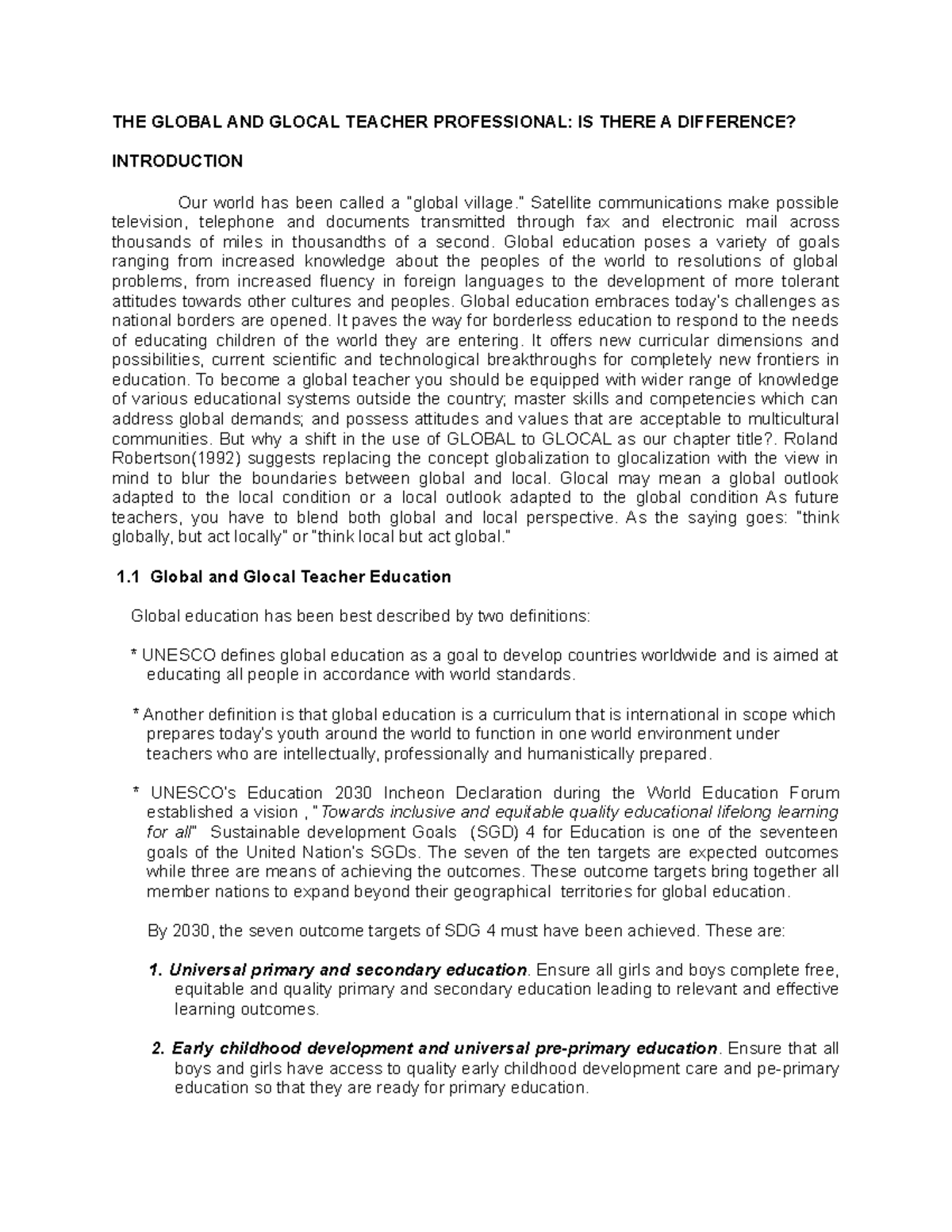 The Global vs Glocal Teacher Professional: A Comparative Study - Studocu