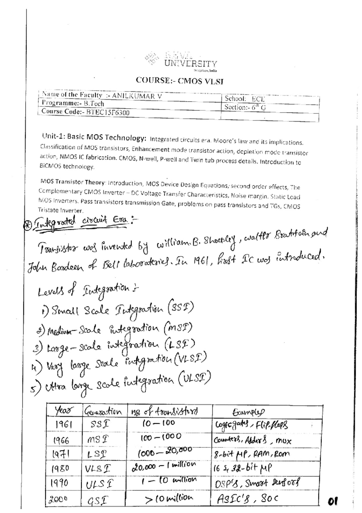 CMOS VLSI Circuits Unit-1: Basic MOS Technology Overview - Studocu