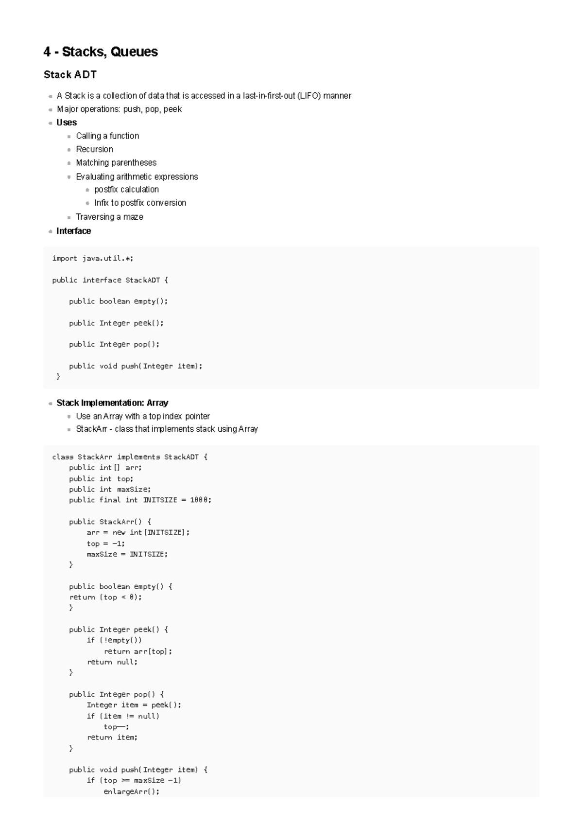 4 Stacks and Queues: Stack and Queue ADT Overview - Studocu