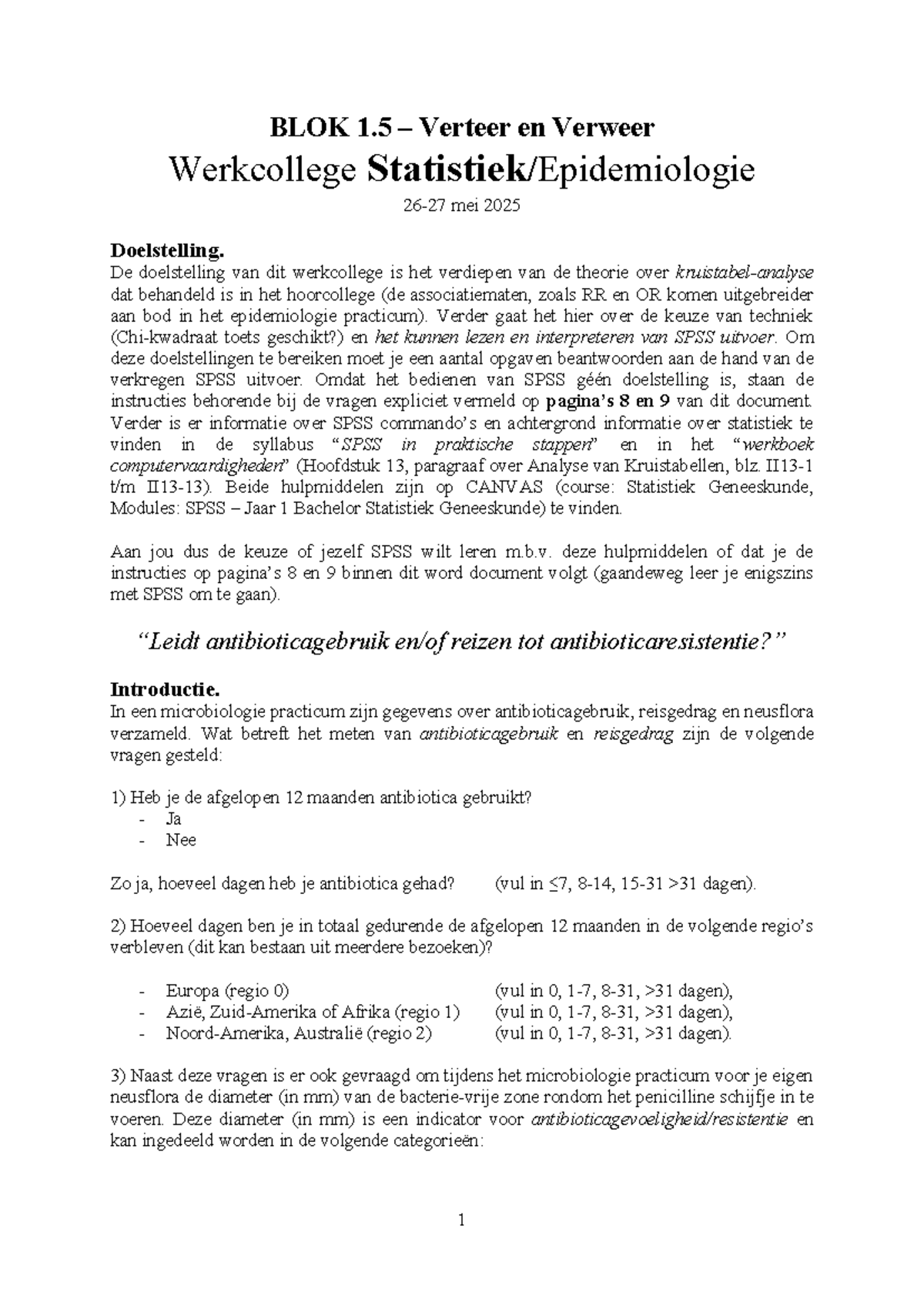 Werkcollege Statistiek Blok 1.5 - 2025: Analyse van Antibioticagebruik ...