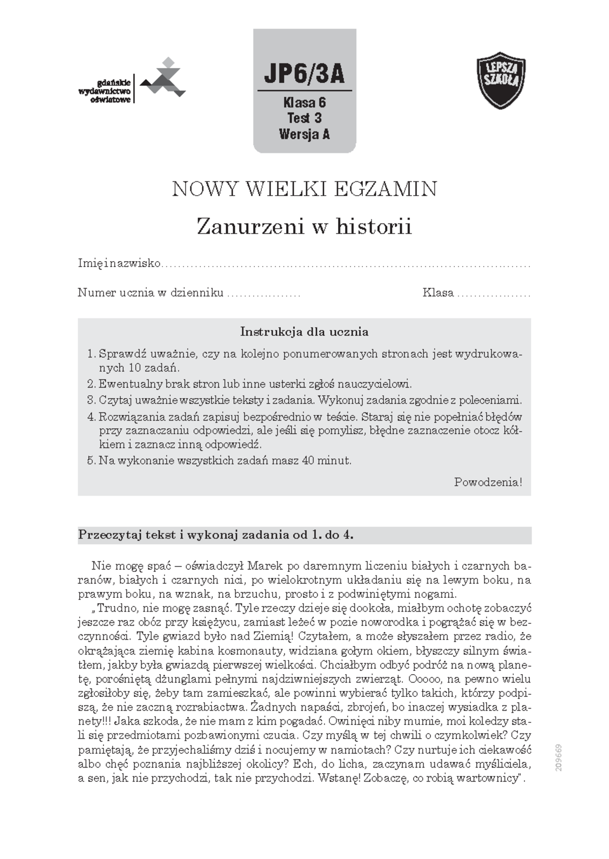 JP6/3A - Nowy Wielki Egzamin z Historii dla Klasy 6 - Wersja A - Document Preview