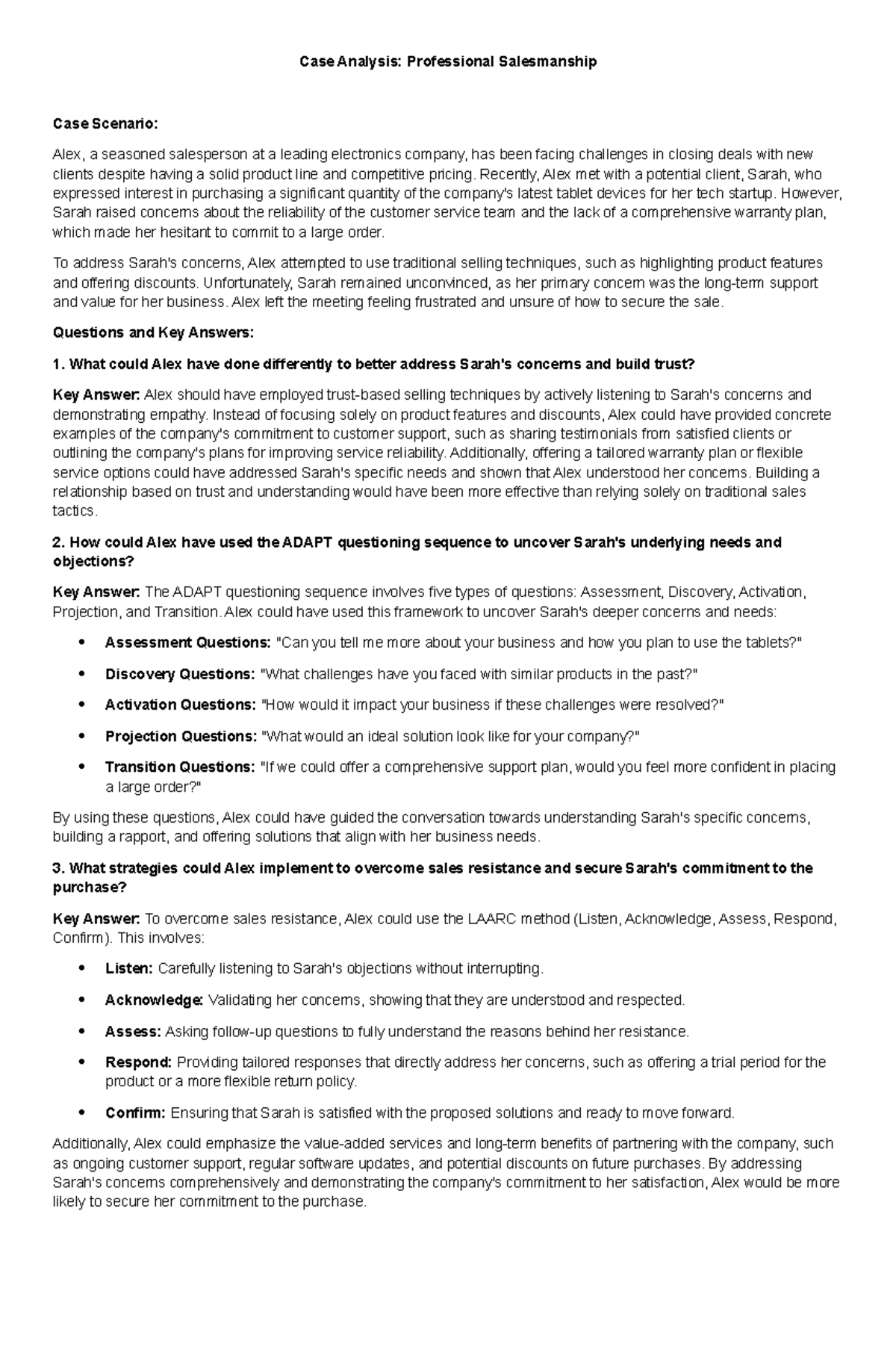Case Study: Professional Salesmanship Strategies and Techniques - Studocu