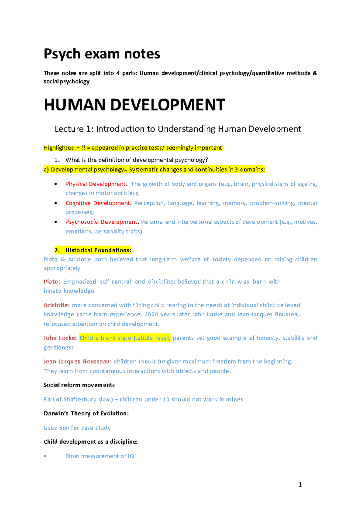 Psychology 101: Lecture Notes on Human Development and Theories - Studocu