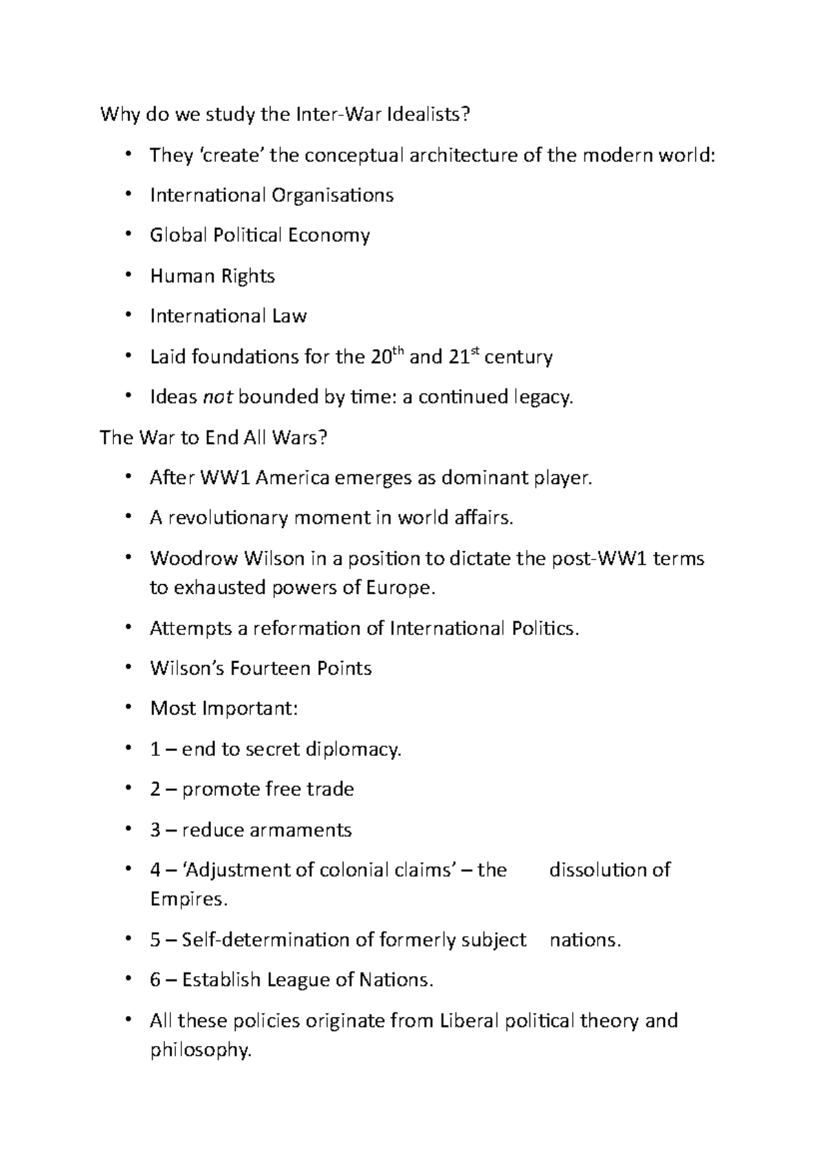 The interwar idealists - Why do we study the Idealists? They the ...