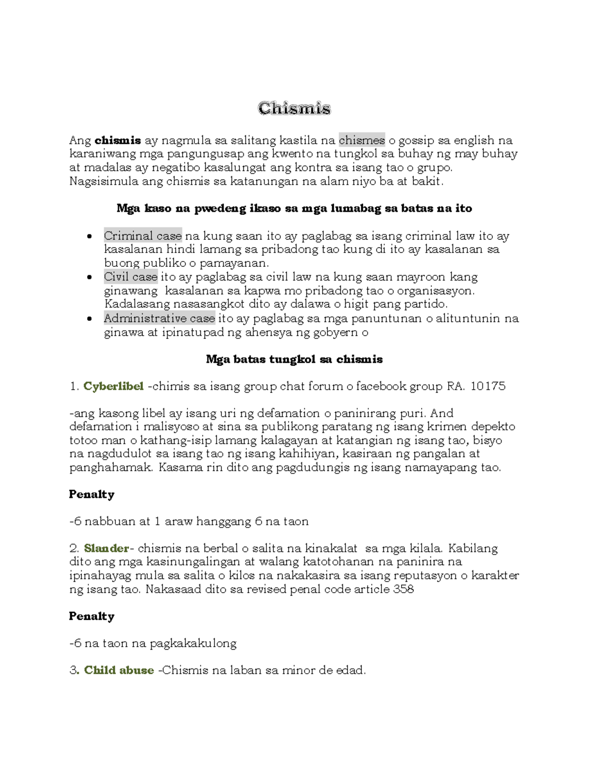 Chismis at Batas: Lecture Notes on Legal Consequences of Gossip - Studocu