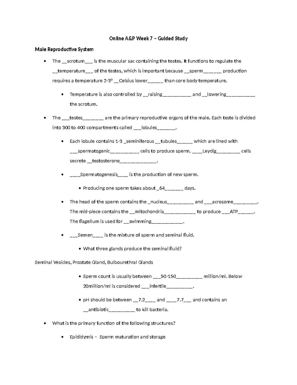 Week 7 Guided Study: Male Reproductive System Overview - Studocu