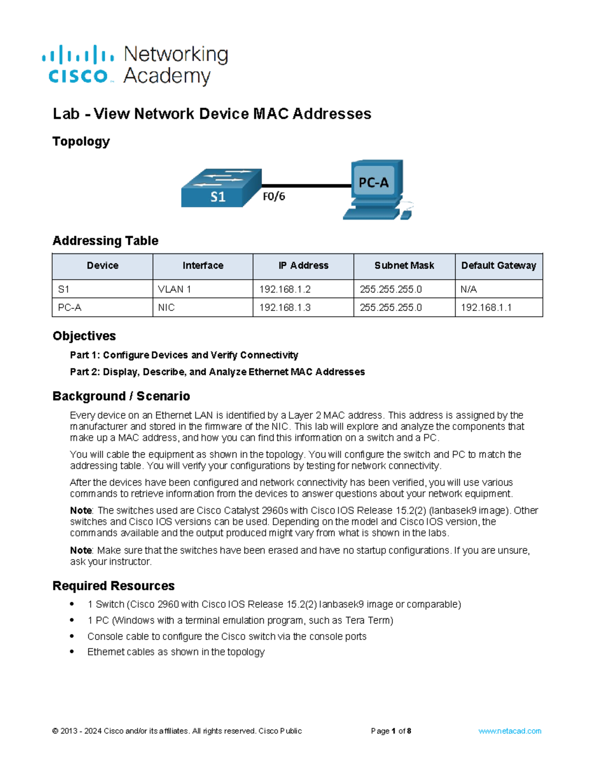 7.2.7 Lab - View Network Device MAC Addresses - Topology Addressing ...