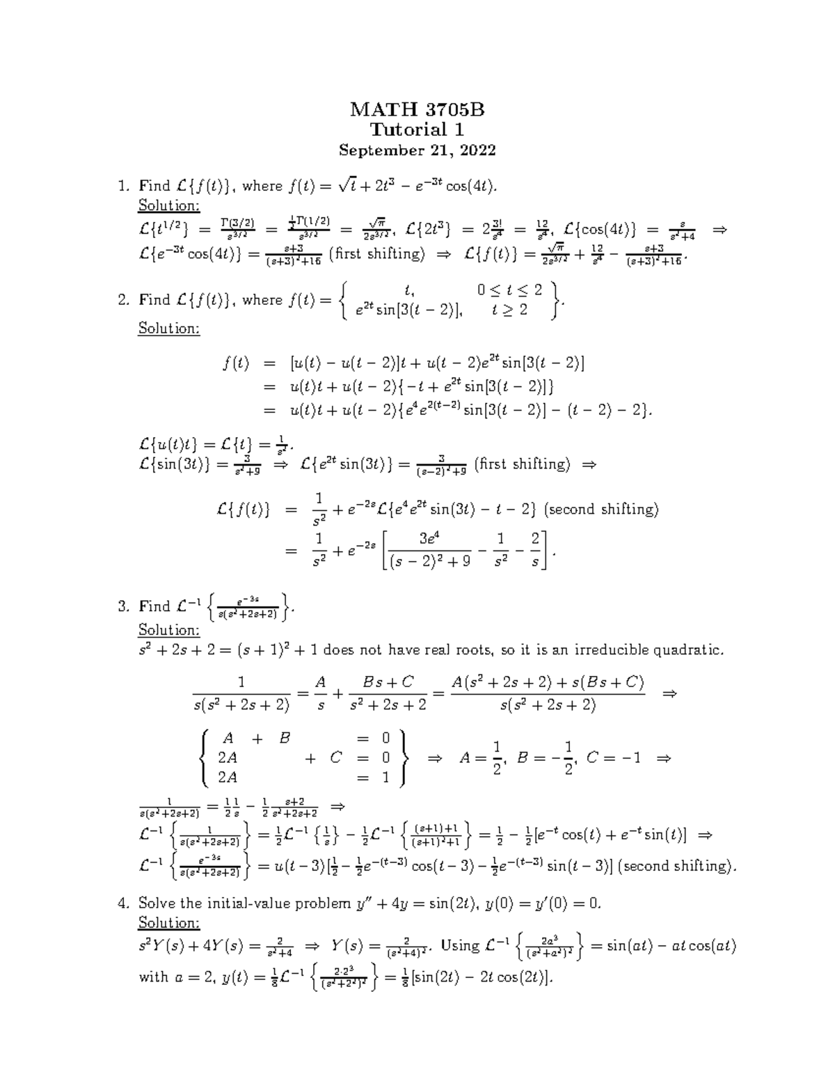 MATH3705Tutorial 1 - Tutorial 1 Solution - MATH 3705B Tutorial 1 ...