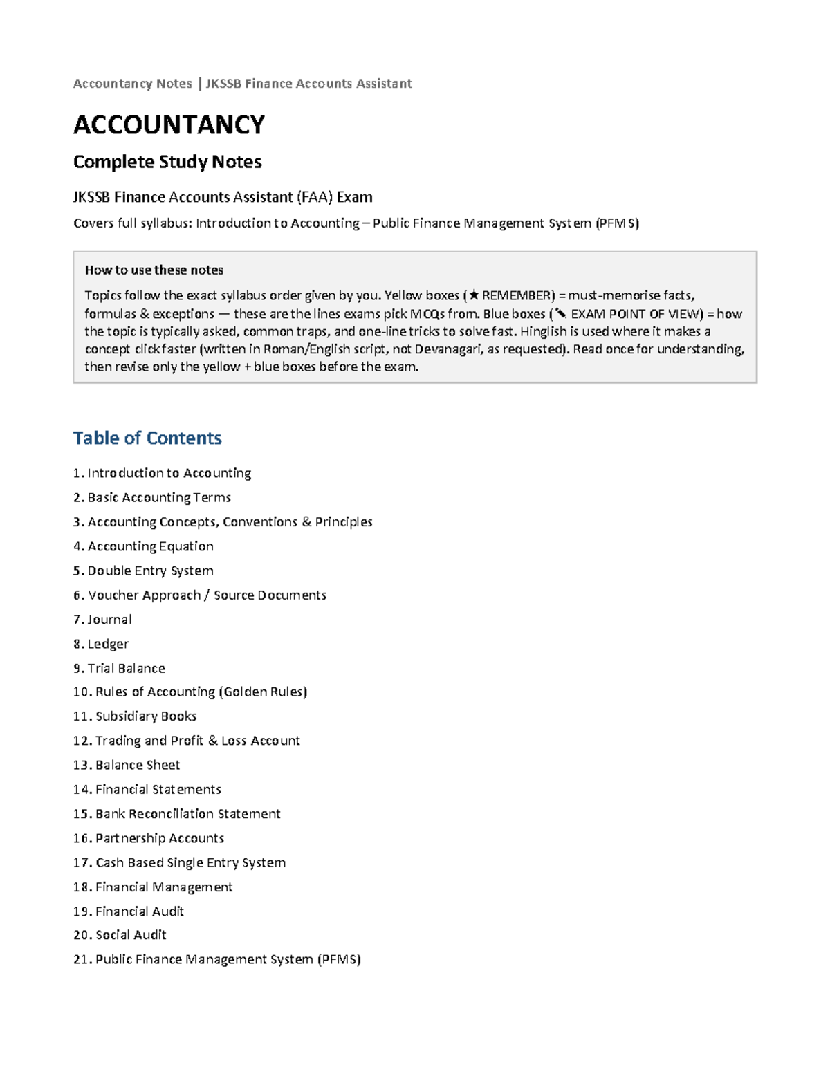 Accountancy Notes for JKSSB FAA Exam: Complete Study Guide - Studocu