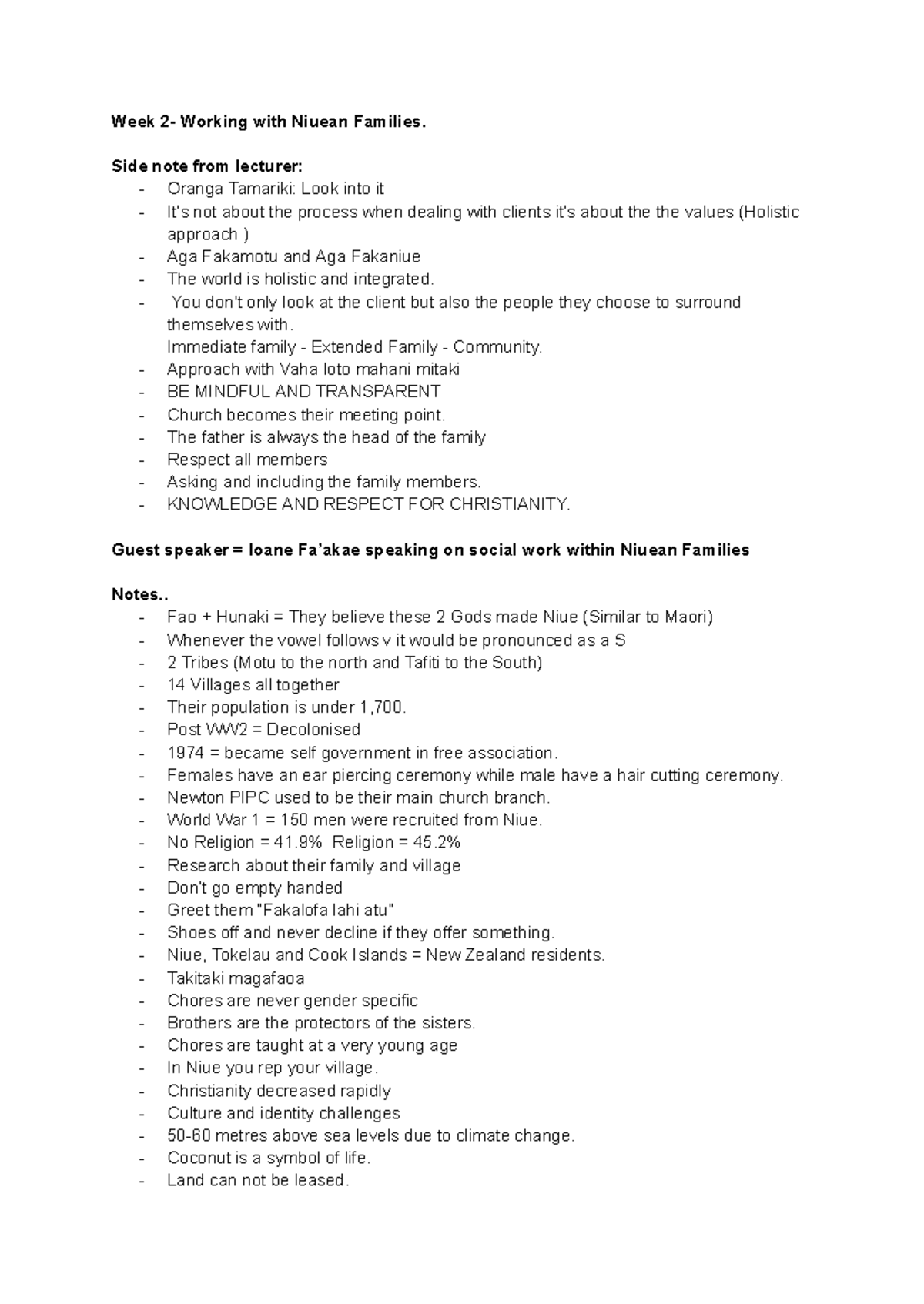 Semester 1 - Unitec: Lecture Notes on Niuean Family Values - Studocu