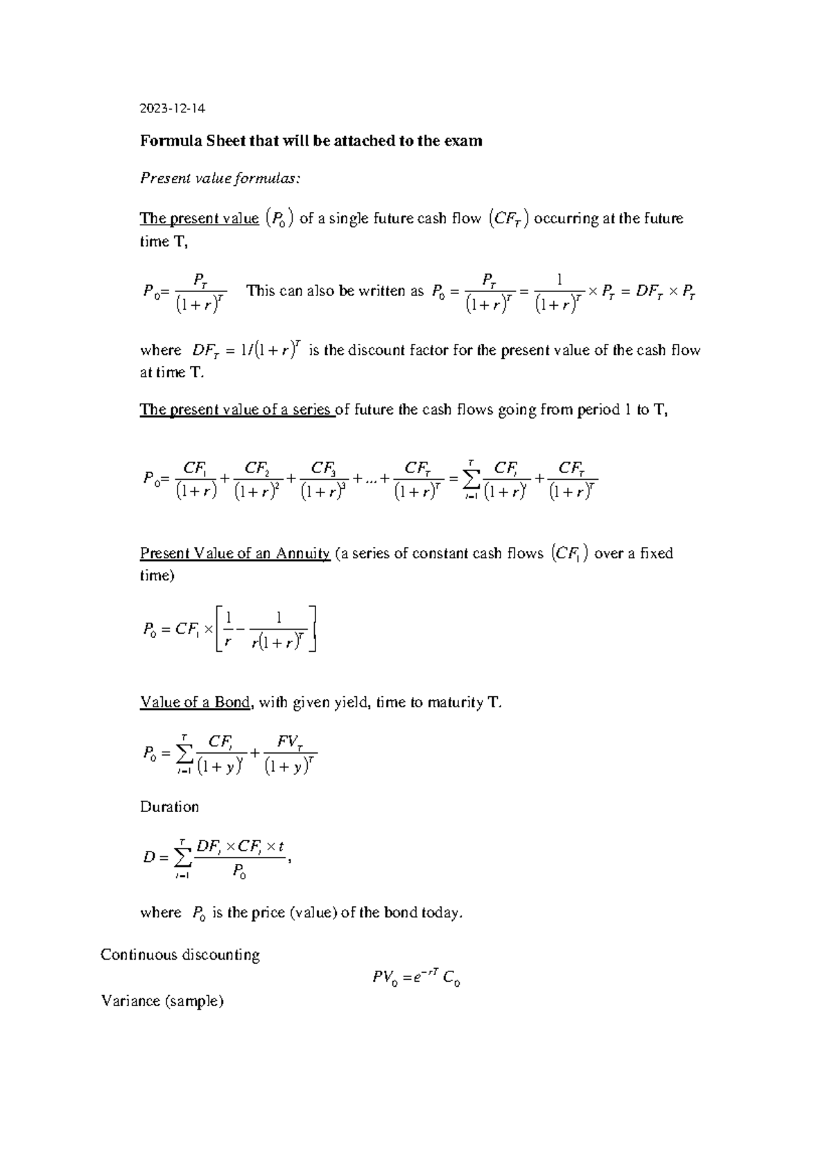PV Formulas & Concepts - Exam Formula Sheet (2023) - Studocu
