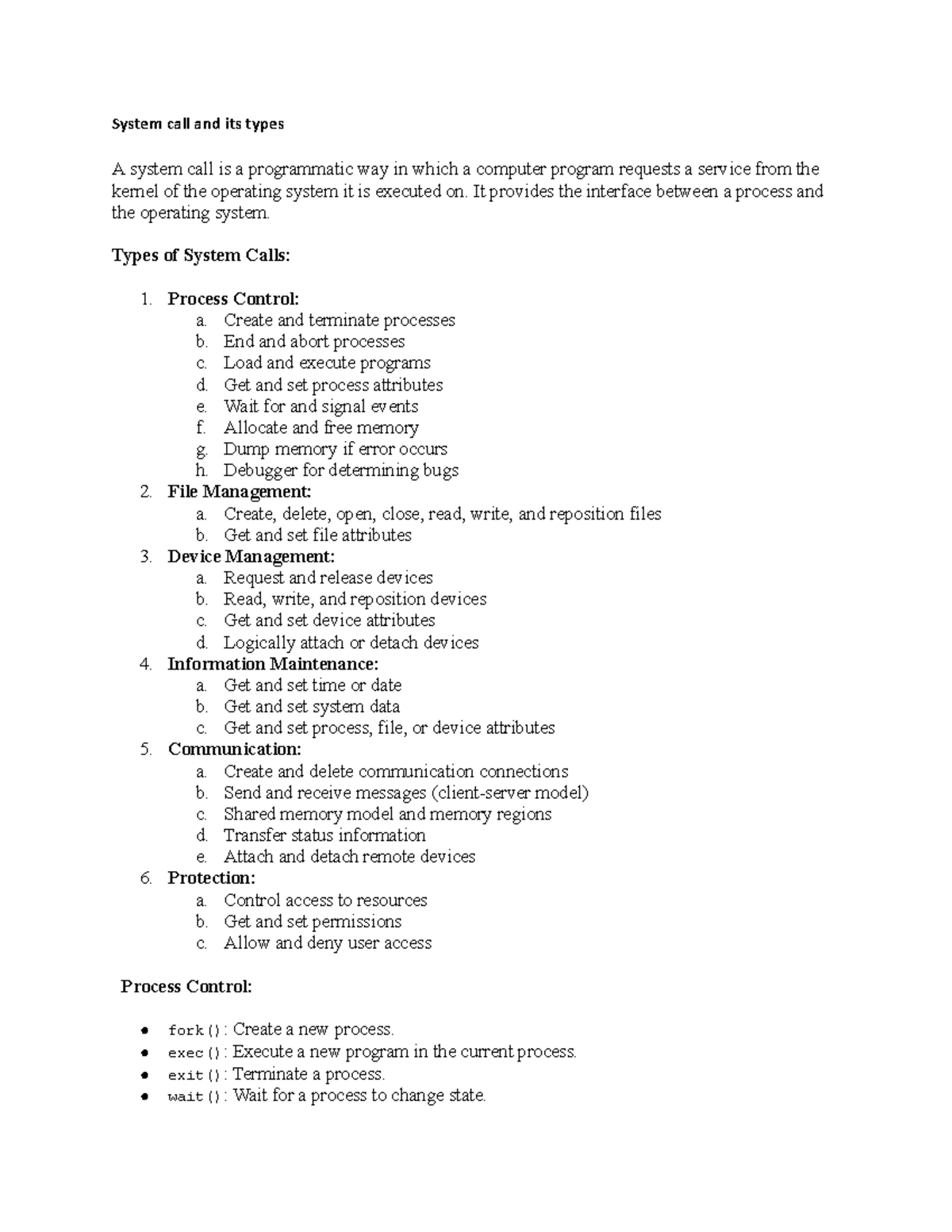 System Calls and Their Types: A Comprehensive Overview for CT - Studocu