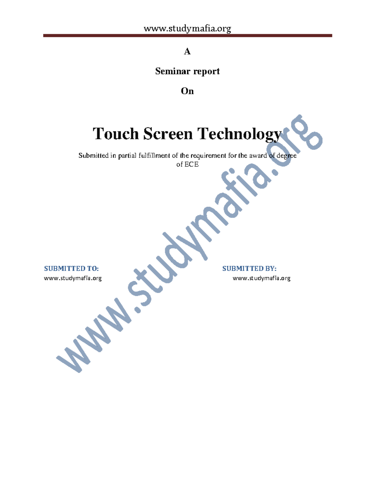 ECE Seminar Report on Touch Screen Technology Overview - Studocu