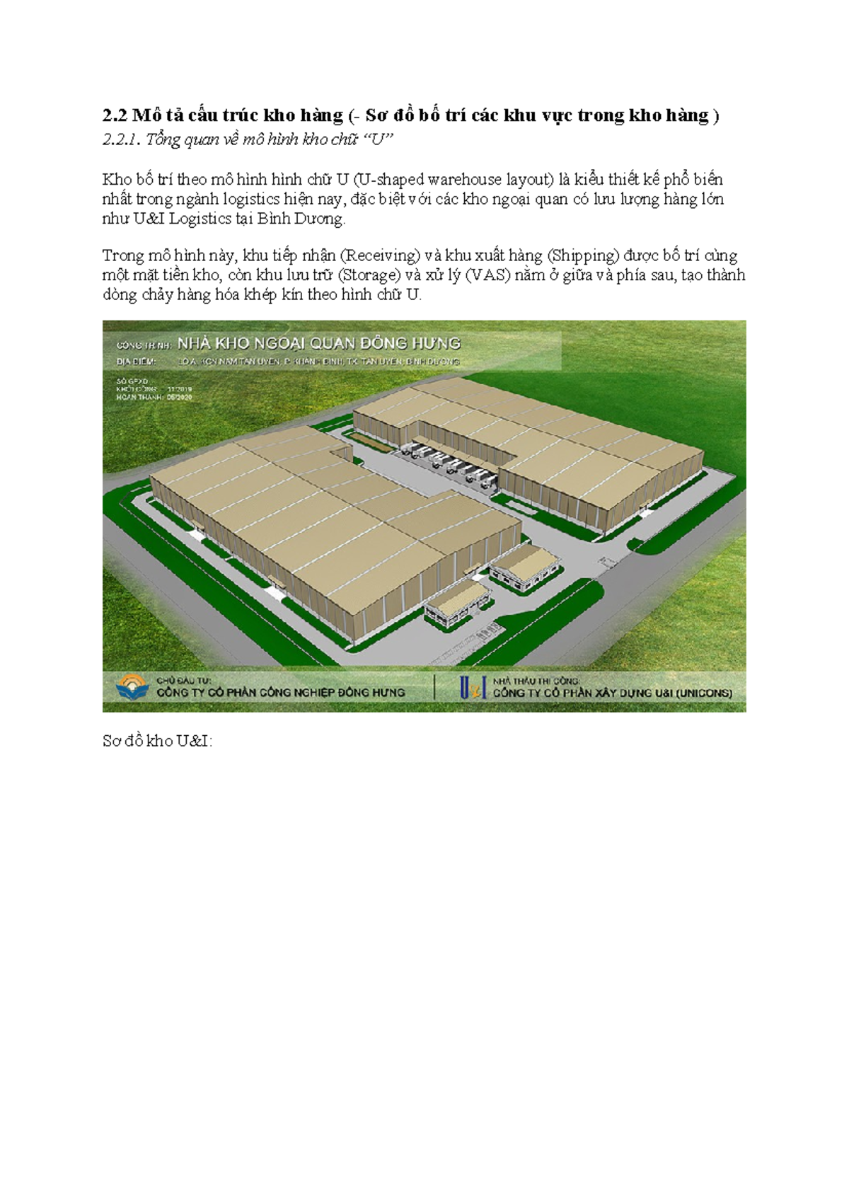 2.2 Mô tả cấu trúc kho hàng - Bố trí khu vực theo layout chữ U - Document Preview