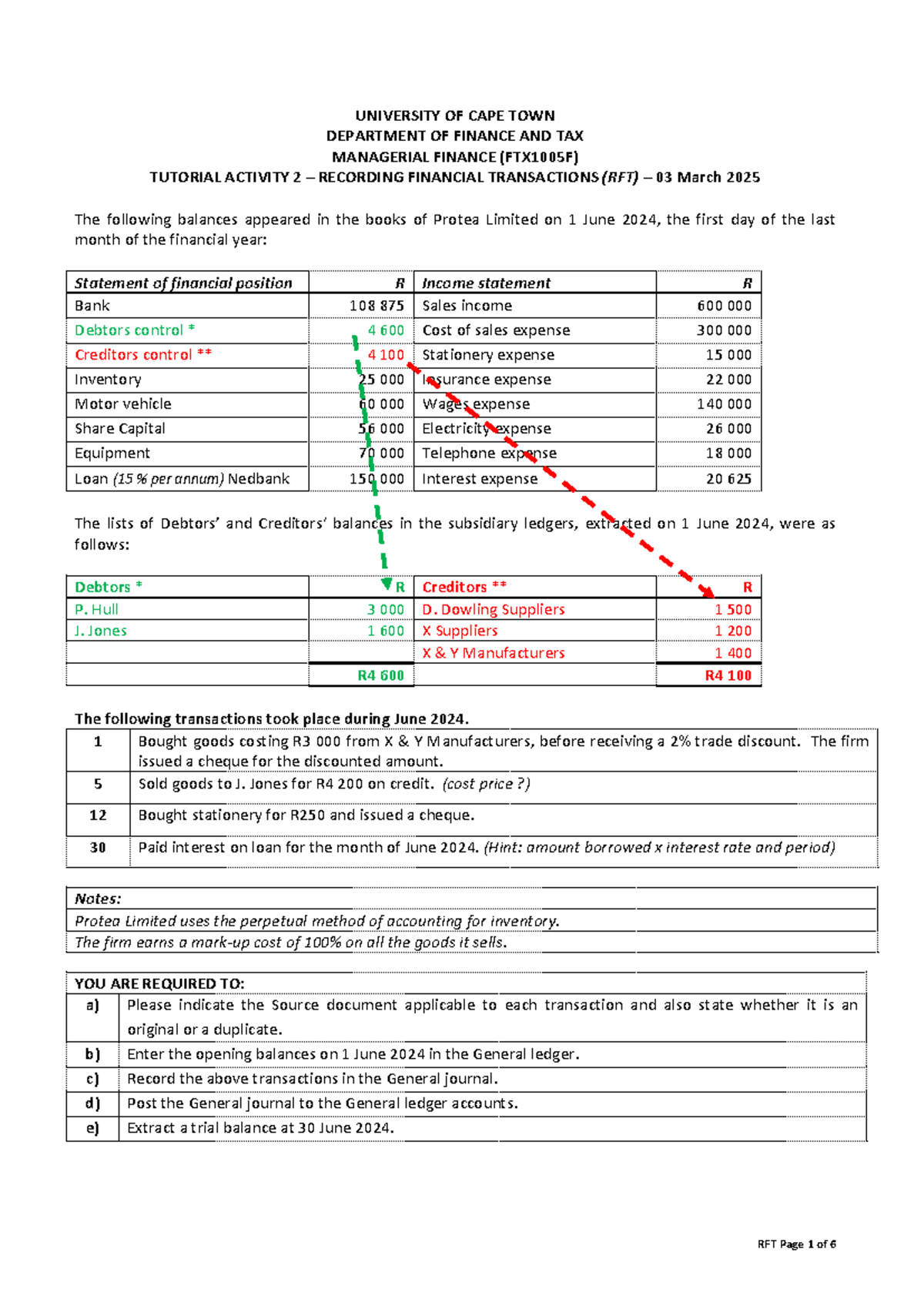 FTX1005F Managerial Finance Tutorial Activity 2: Recording Transactions ...