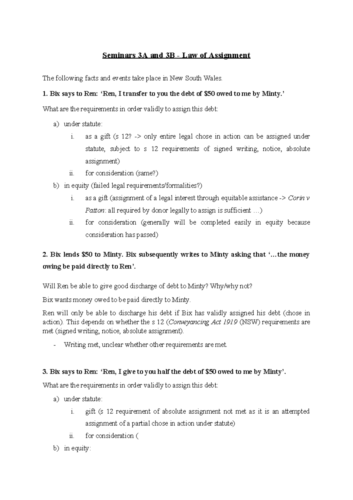 Seminar Questions - Law of Assignment 3A & 3B Analysis - Studocu